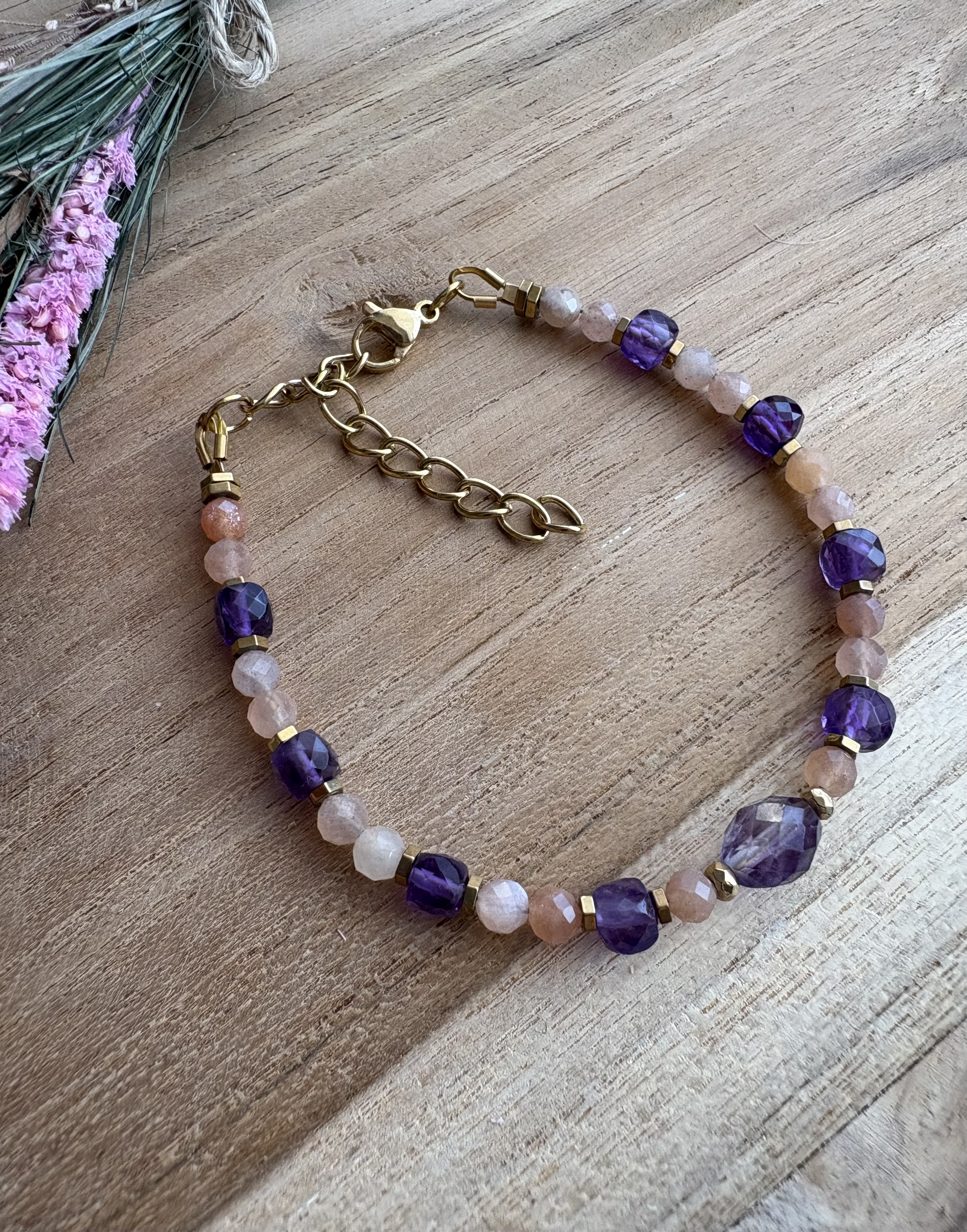 Bransoletka Spring Flowers collection/ kamień słoneczny/ ametyst/ hematyt 