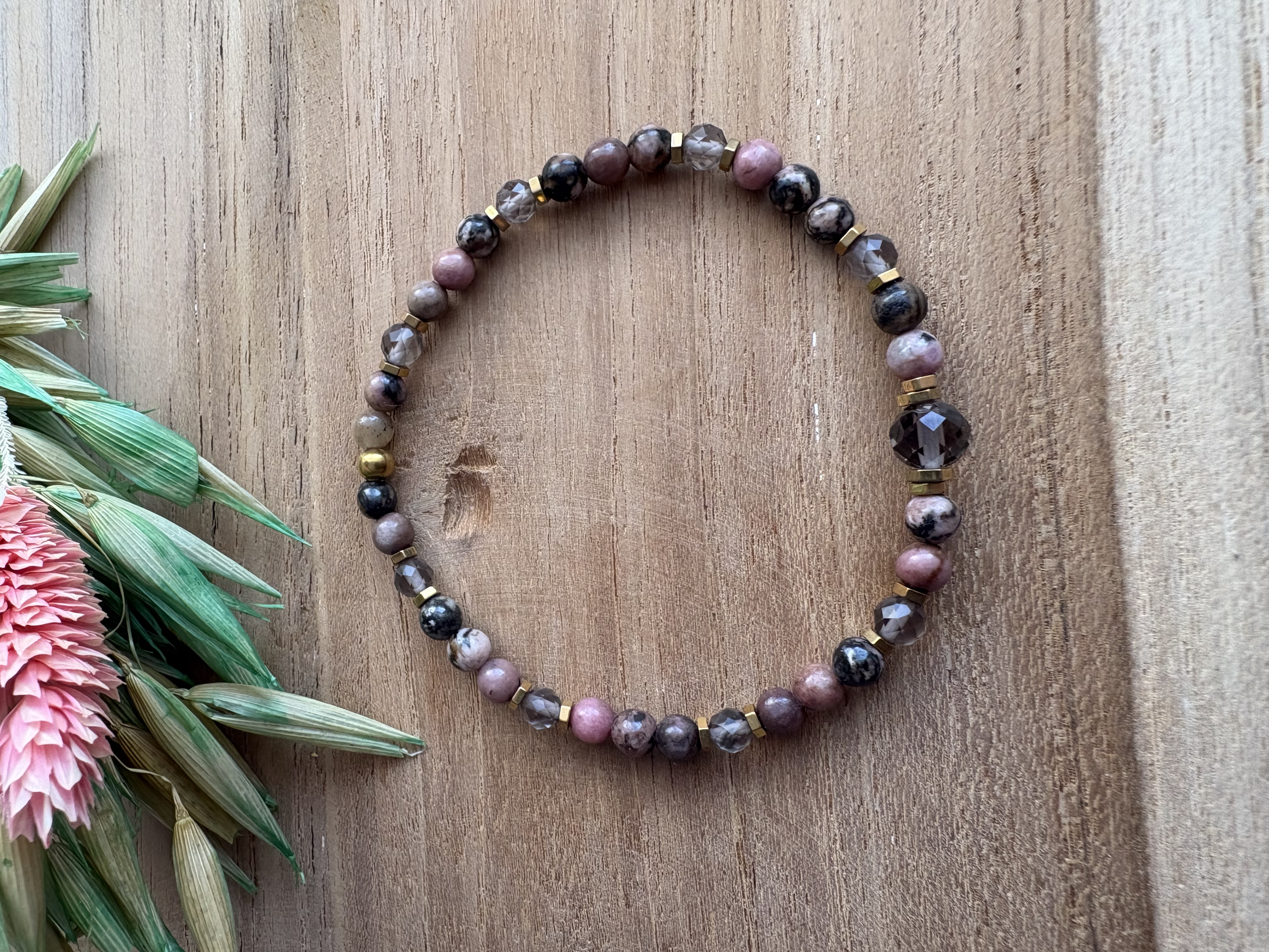 Bransoletka Smoky rose/rodochrozyt/kwarc dymny/hematyt