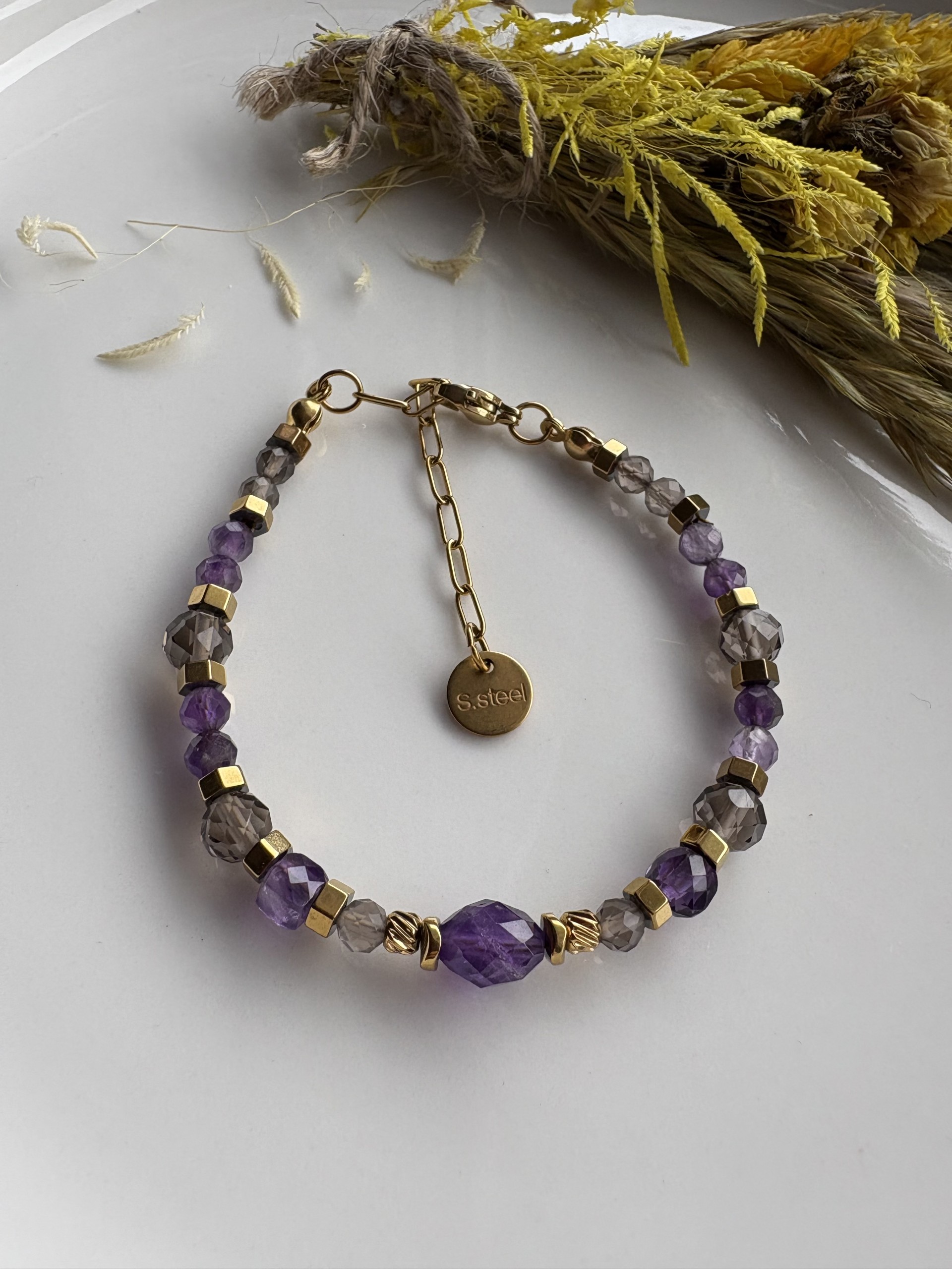 Bransoletka z ametystem, kwarc dymny - Theresia