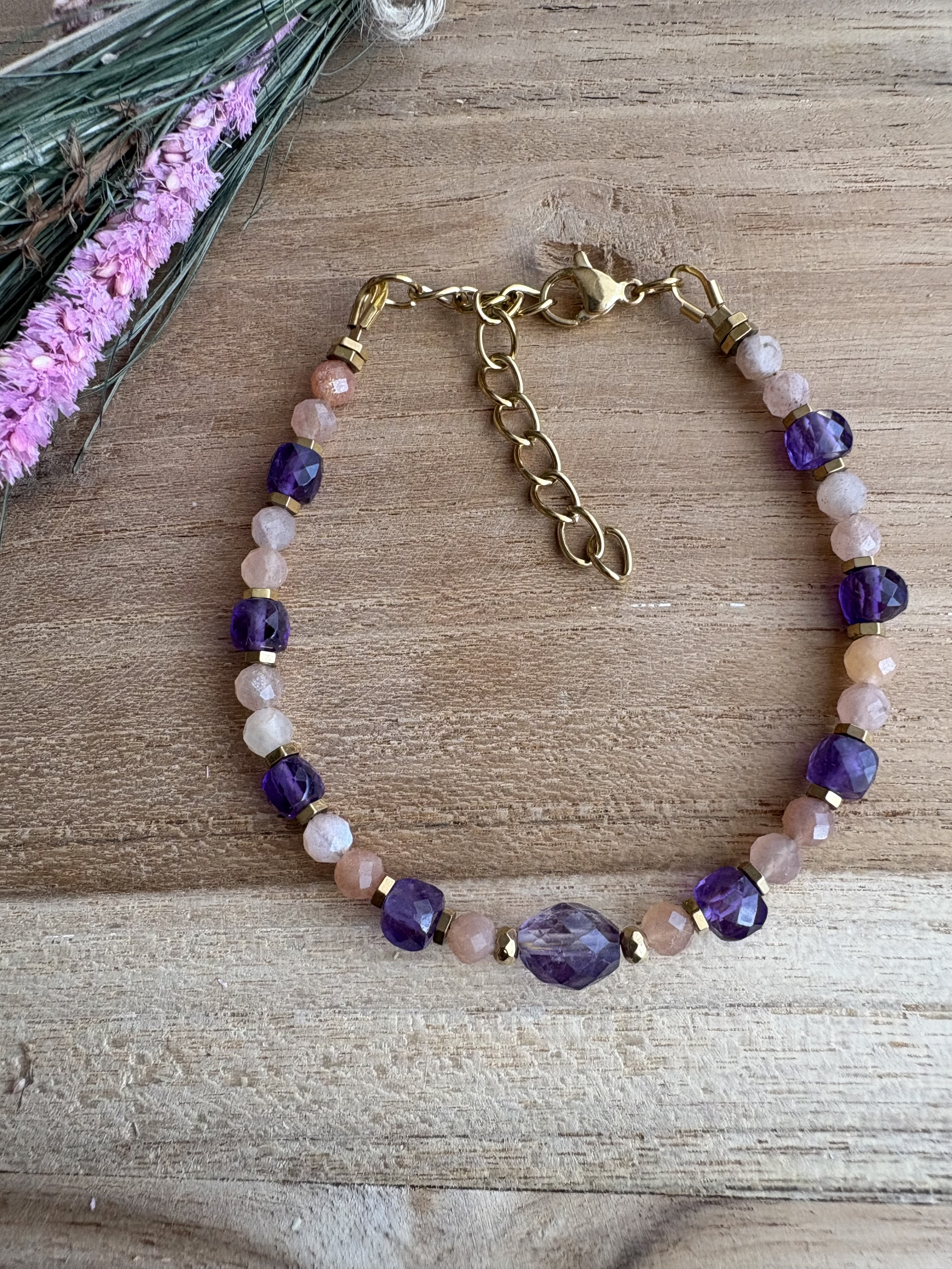 Bransoletka Spring Flowers collection/ kamień słoneczny/ ametyst/ hematyt 