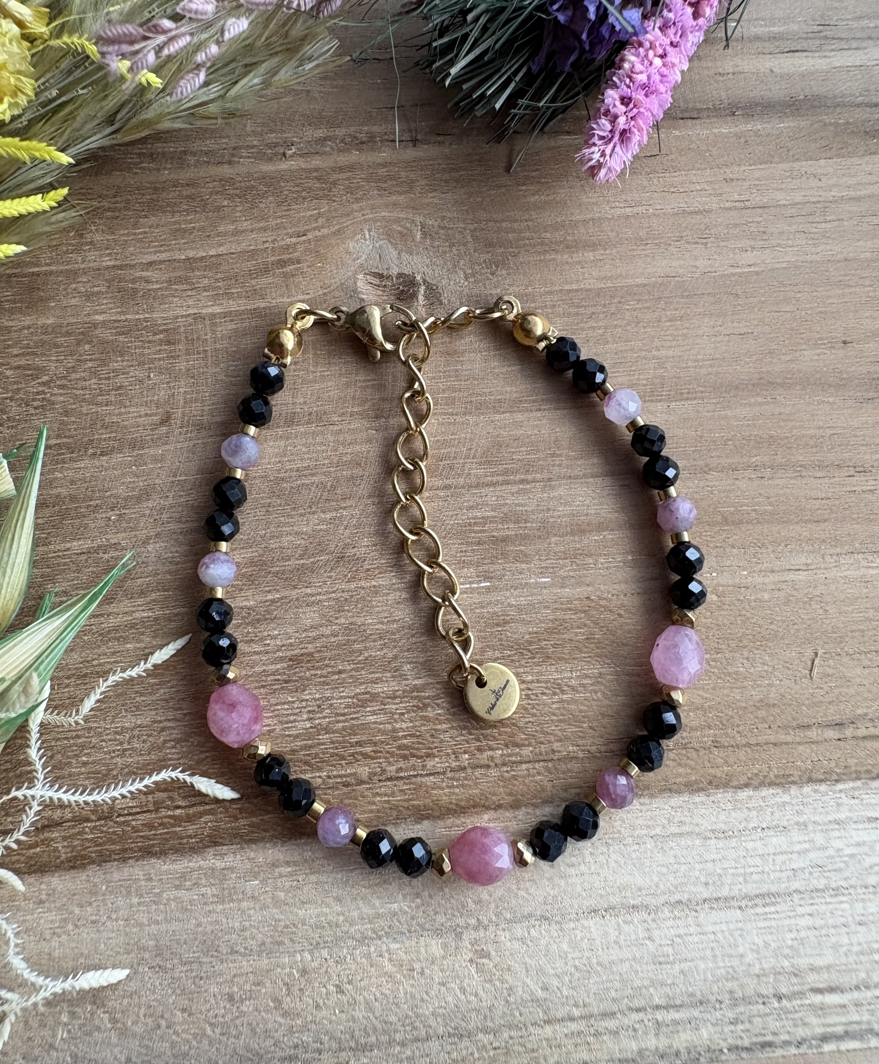 Bransoletka Dark Rosie/turmalin czarny/różowy/hematyt