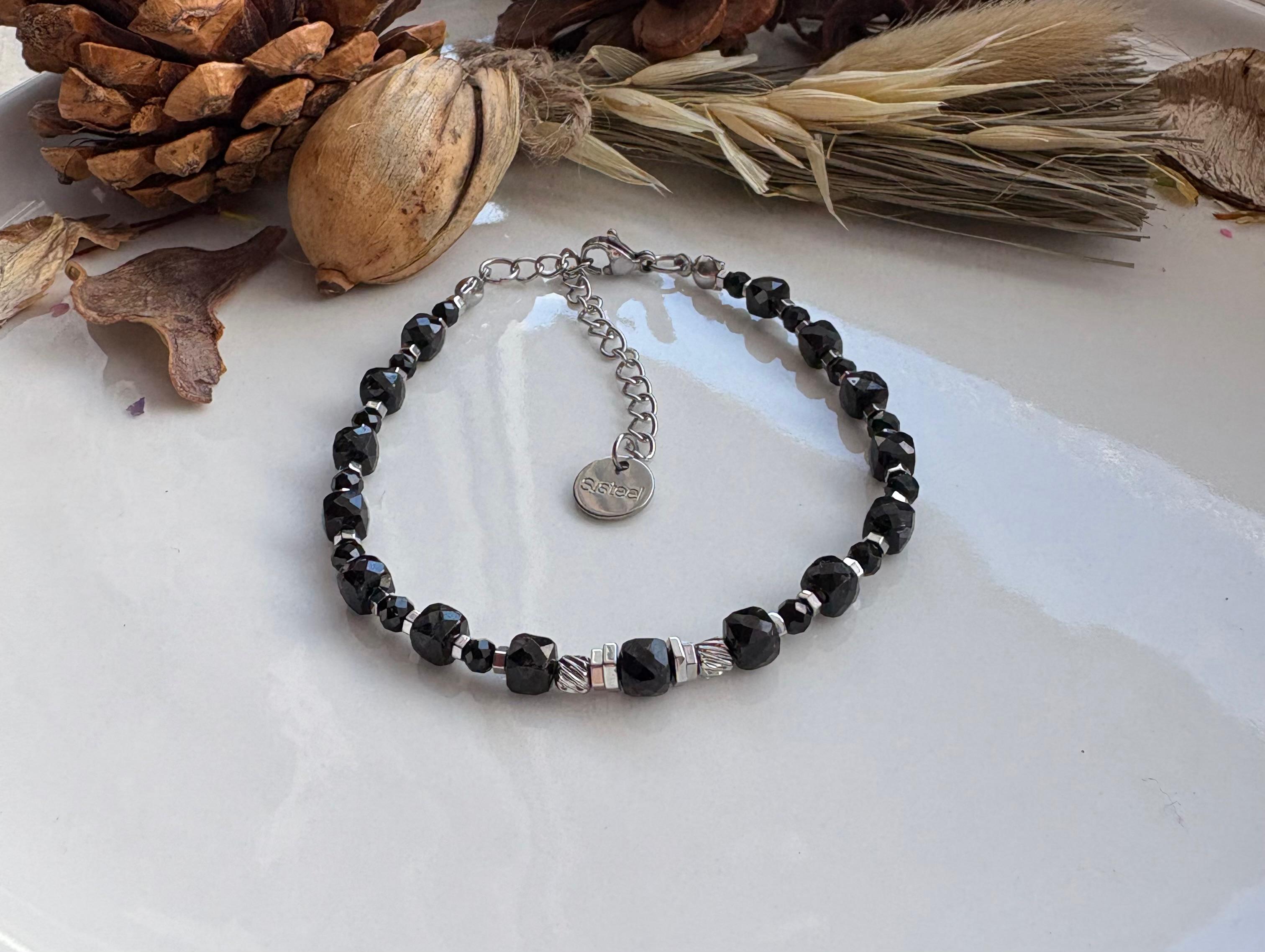 Bransoletka czarny turmalin/srebrny hematyt - Amelie
