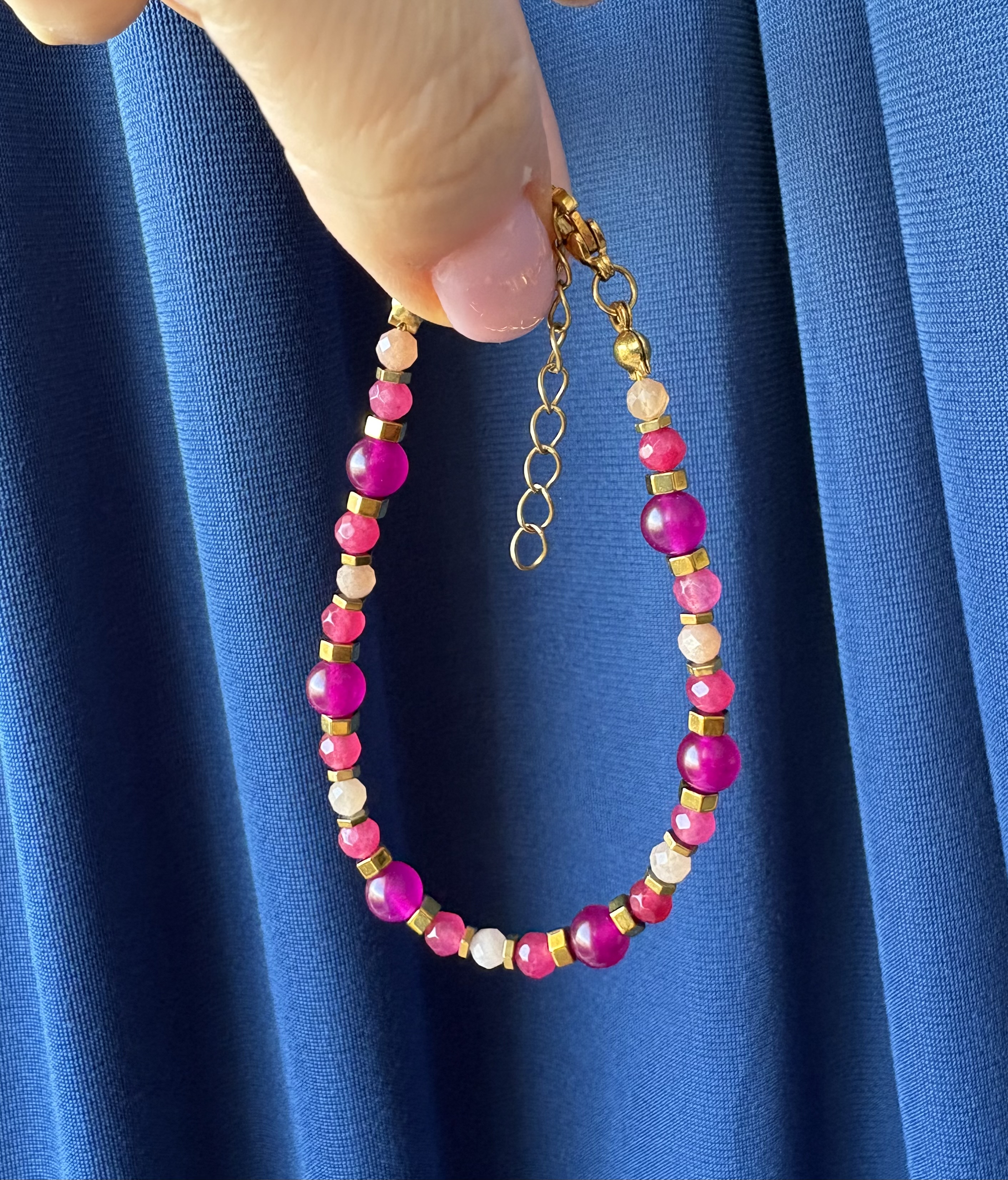 Bransoletka turmalin/kamień słoneczny/agat/hematyt złocony 