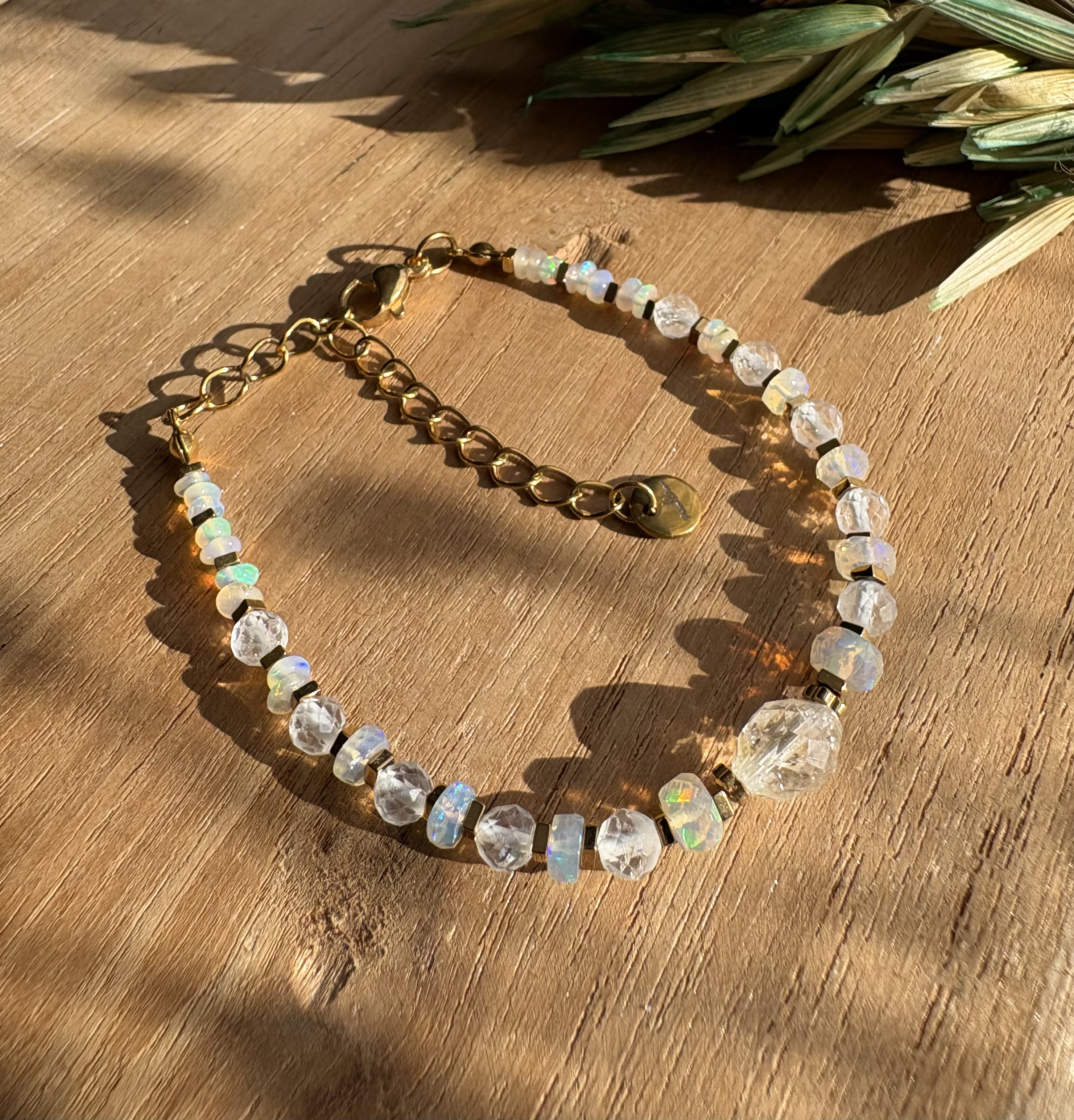 Bransoletka Warm Light/ opal etiopski/kryształ górski/cytryn