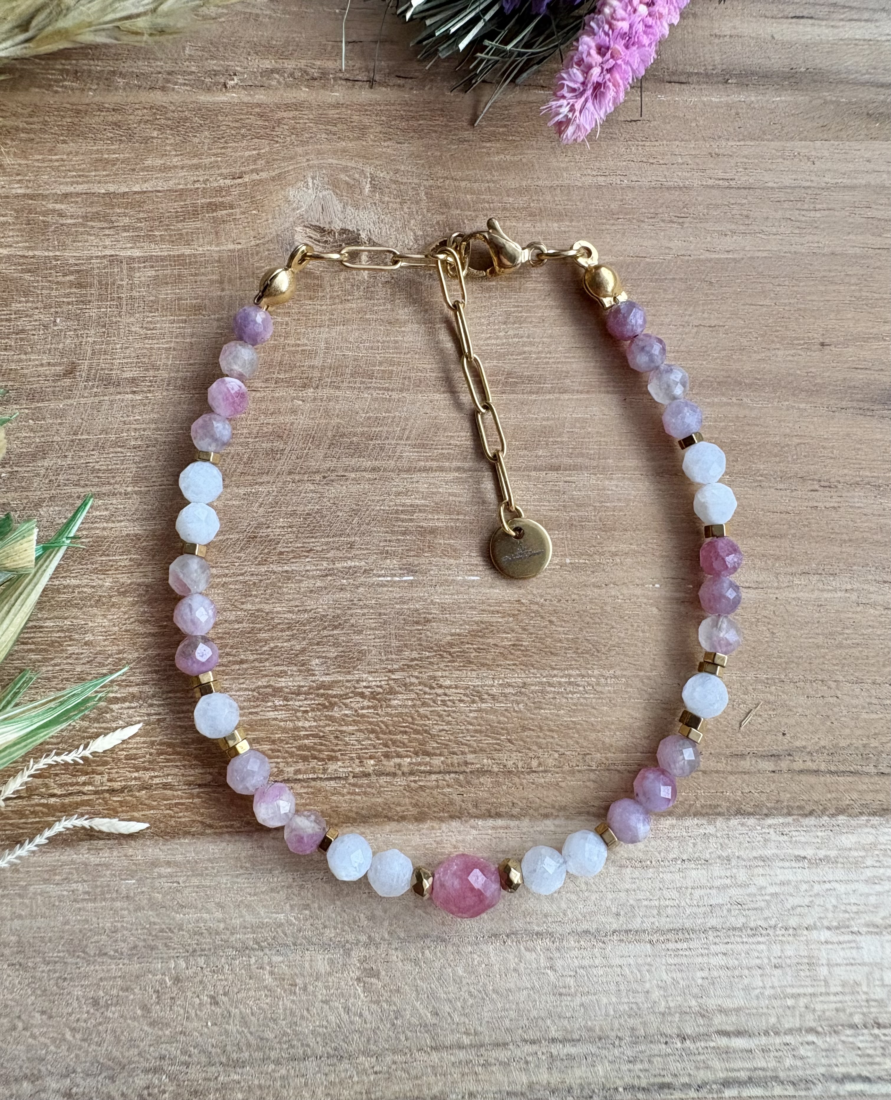 Bransoletka Rose & Moon/ kamień księżycowy/turmalin/hematyt