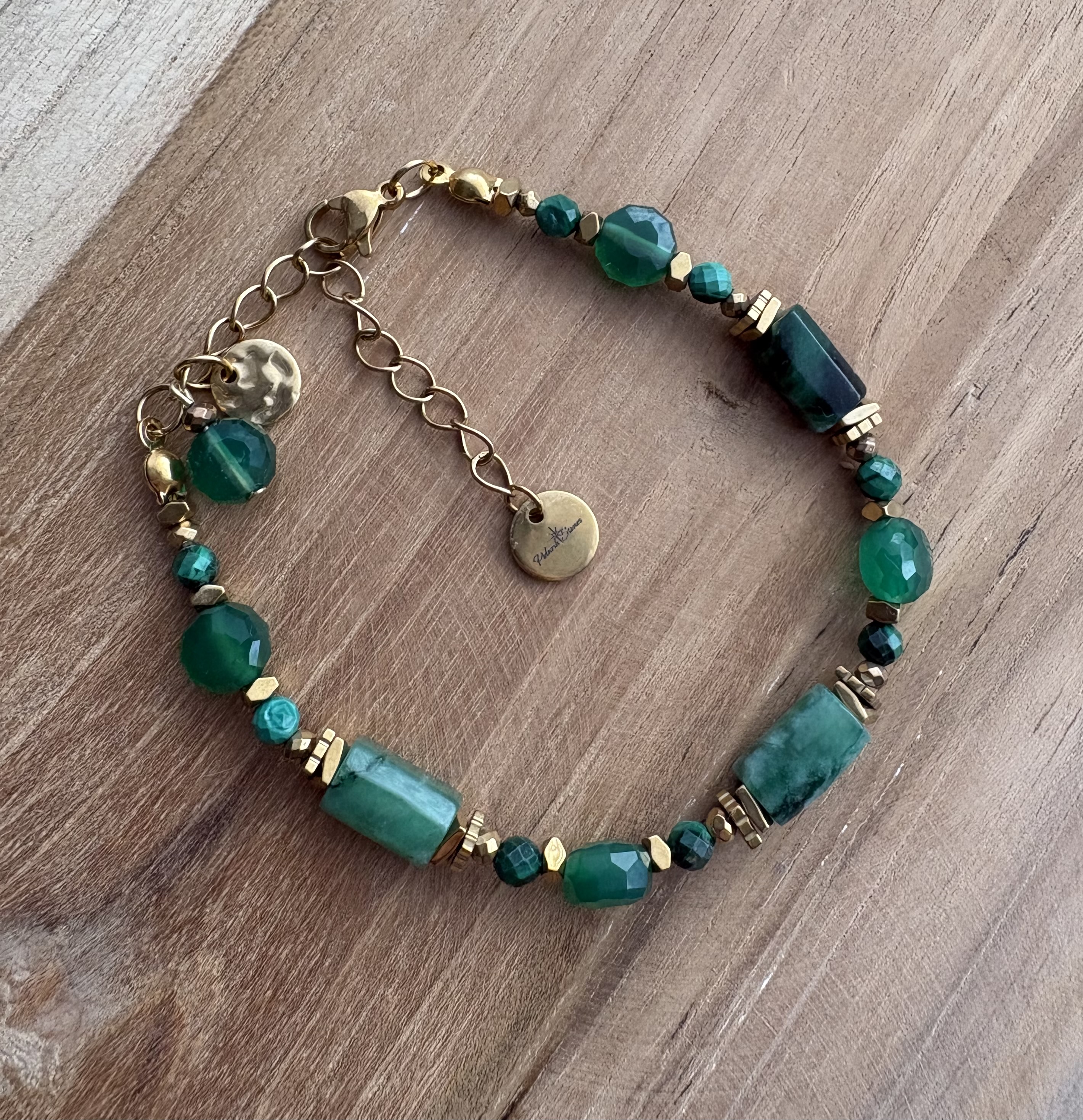 Bransoletka Majestic Emerald /premium/szmaragd/malachit/agat/hematyt złocony 