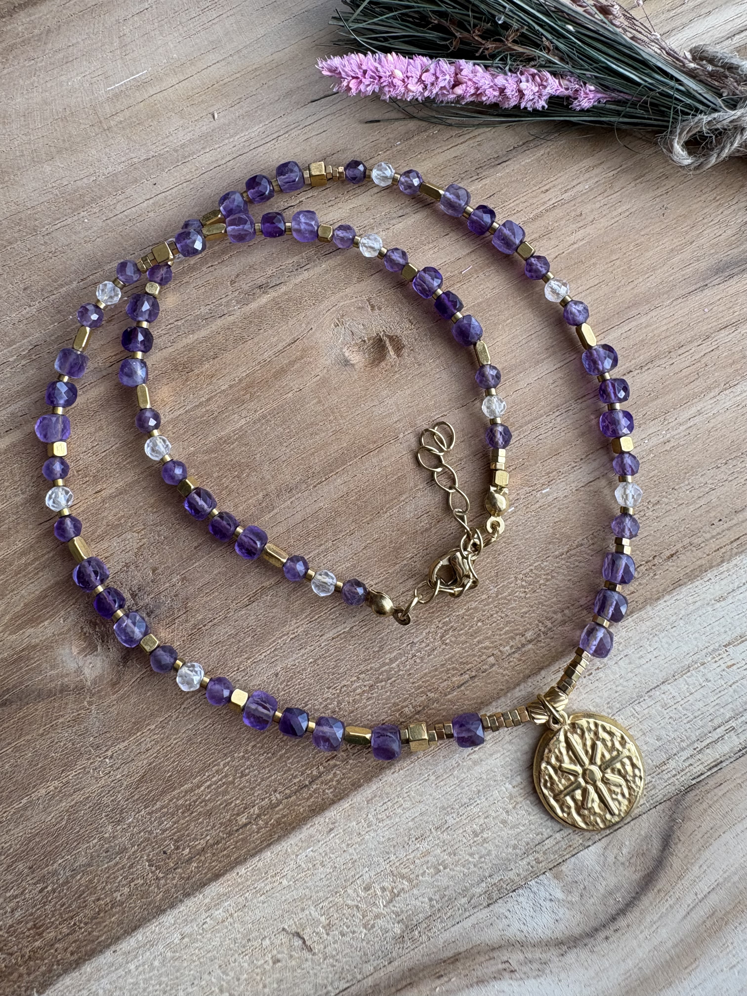 Naszyjnik Majestic Amethyst Polaria/ametyst/kryształ górski/hematyt