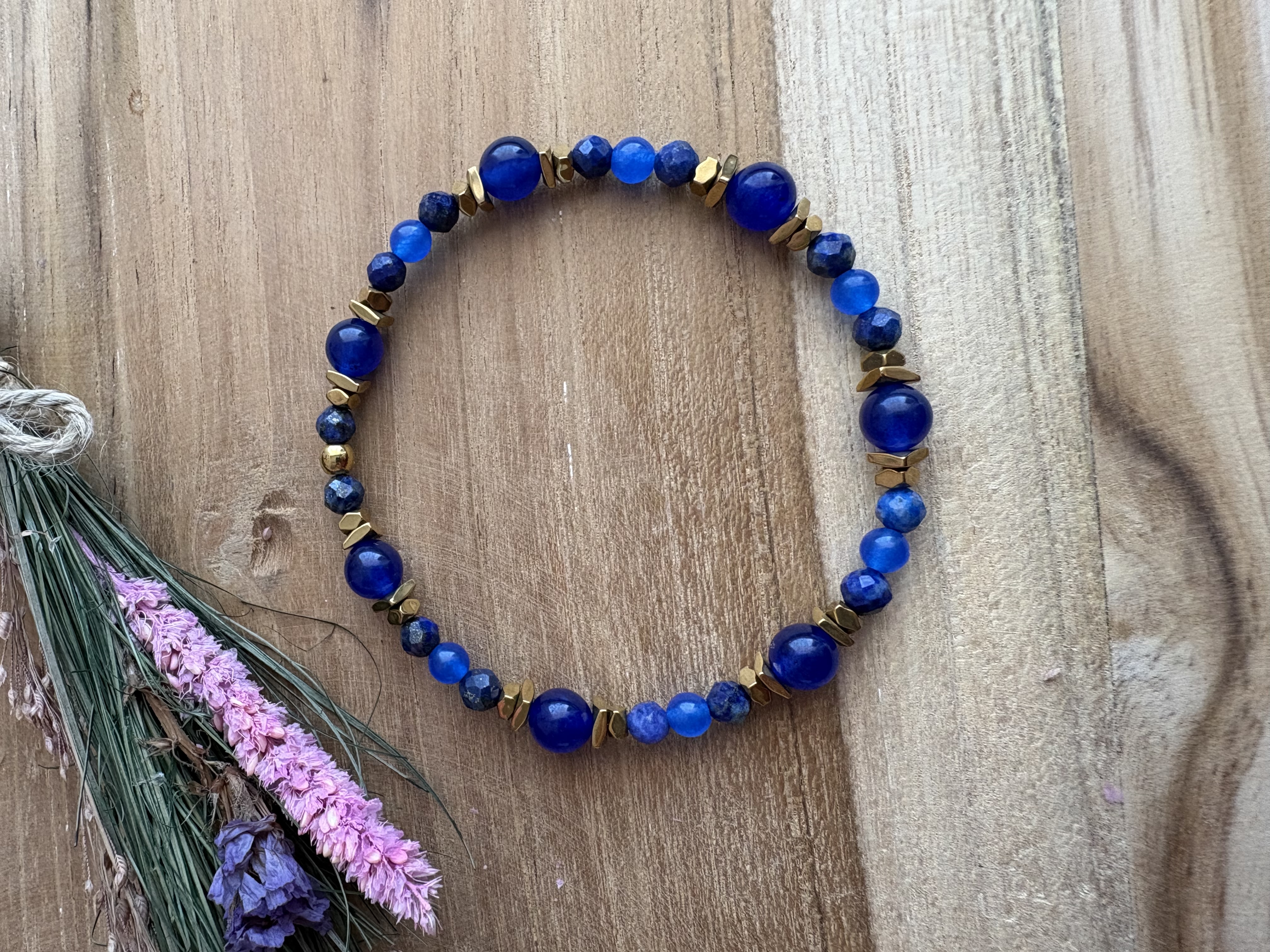 Bransoletka agat/lapis/hematyt złocony 