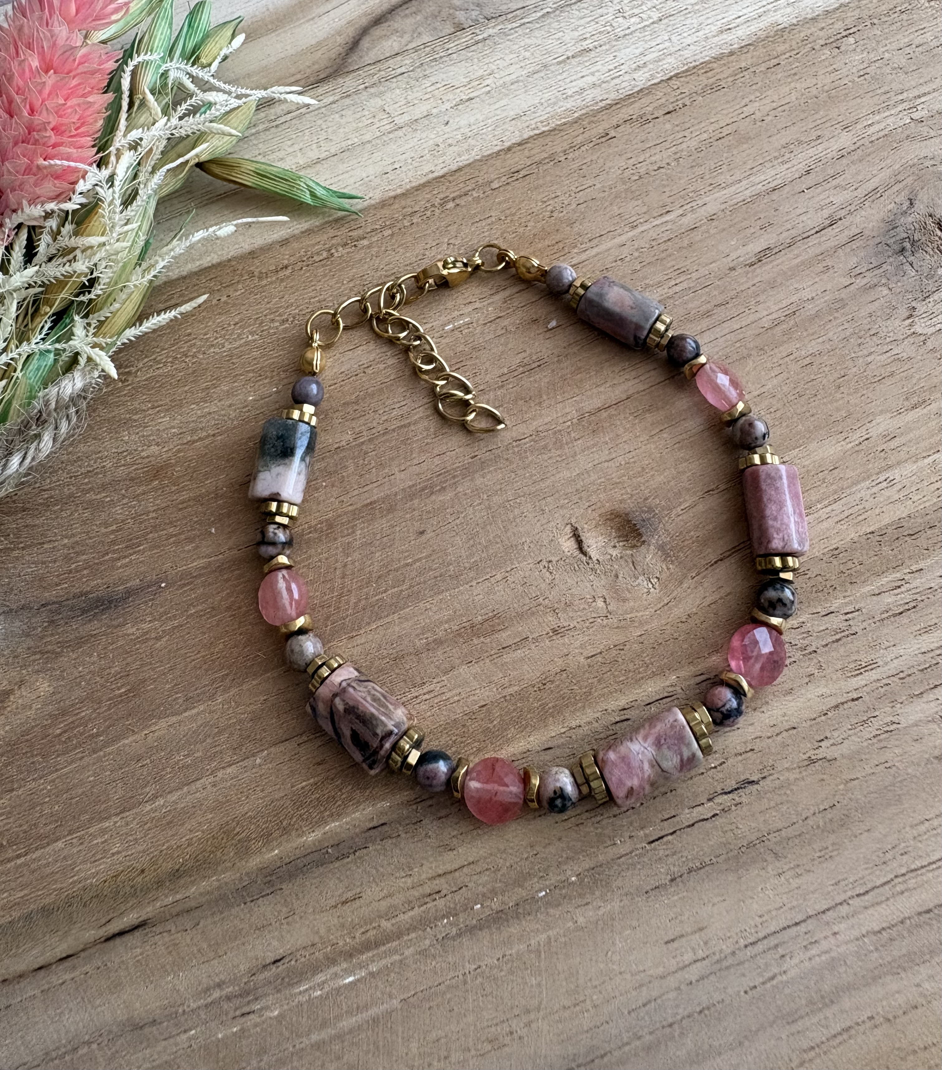 Bransoletka Harmony Premium/ rodonit/ rodochrozyt/ kwarc/ hematyt
