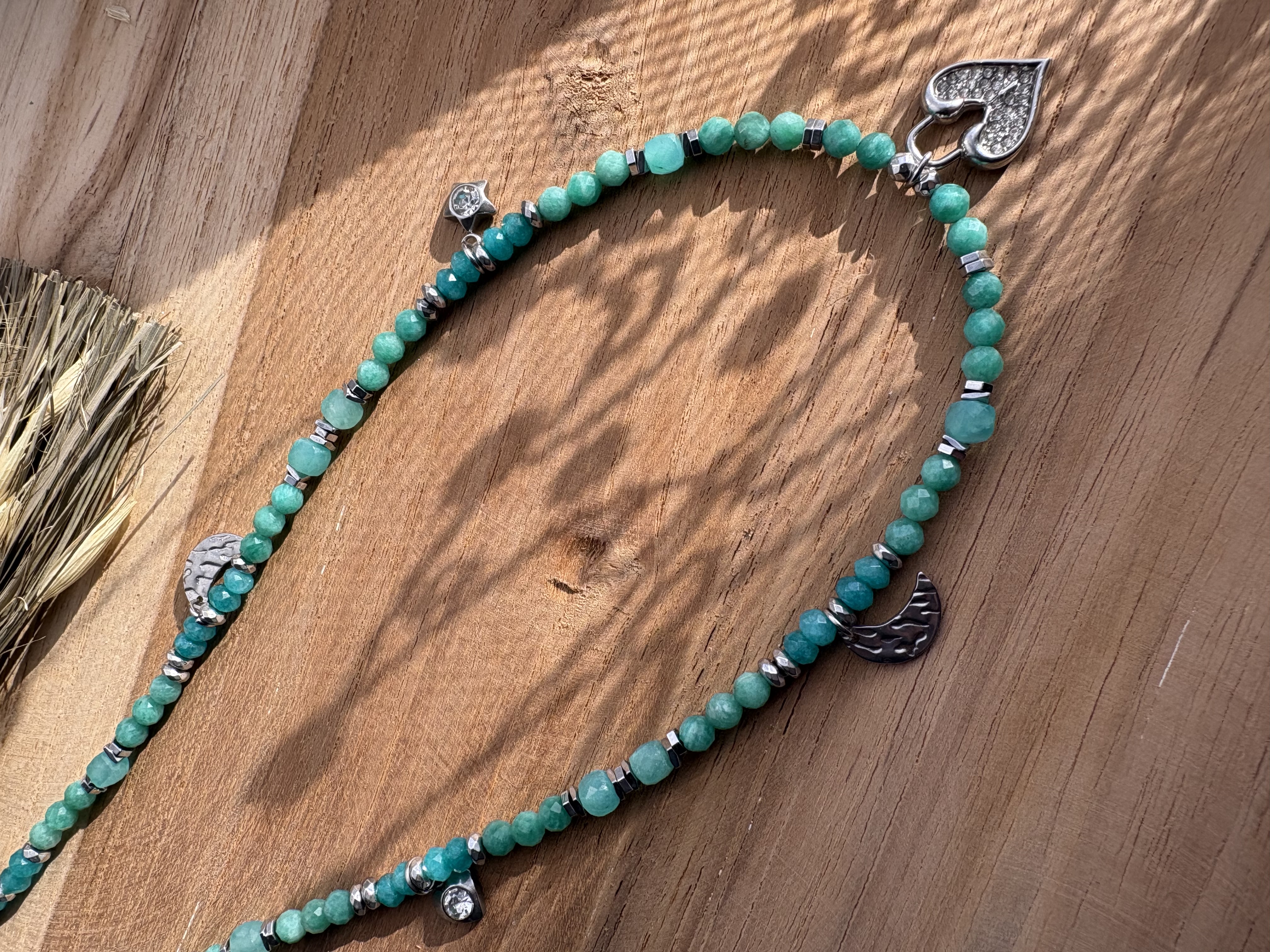 Naszyjnik Amazonian/ amazonit/ chalcedon/ hematyt 