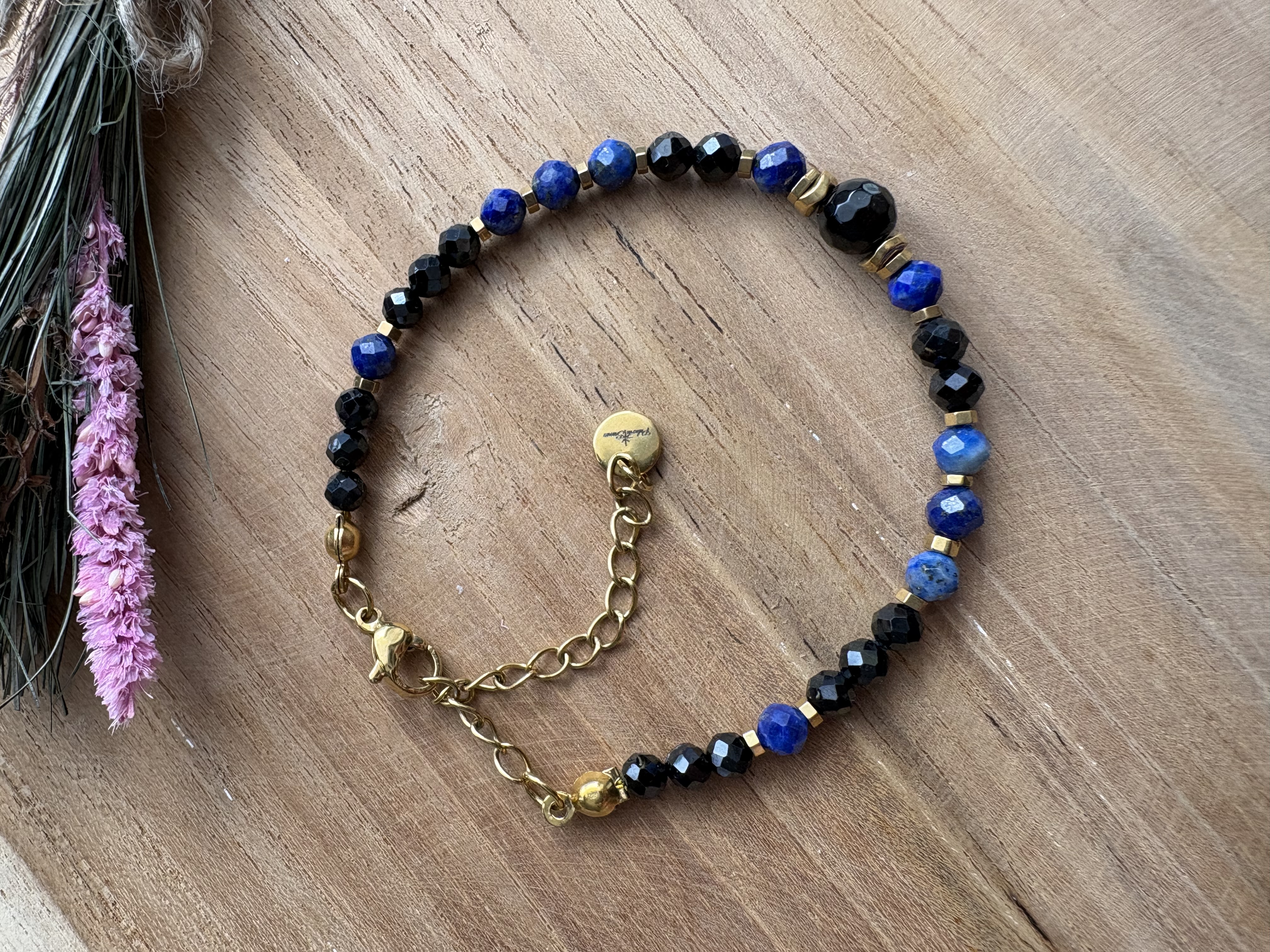 Bransoletka Iskry/ turmalin/lapis lazuli/agat/hematyt złocony 