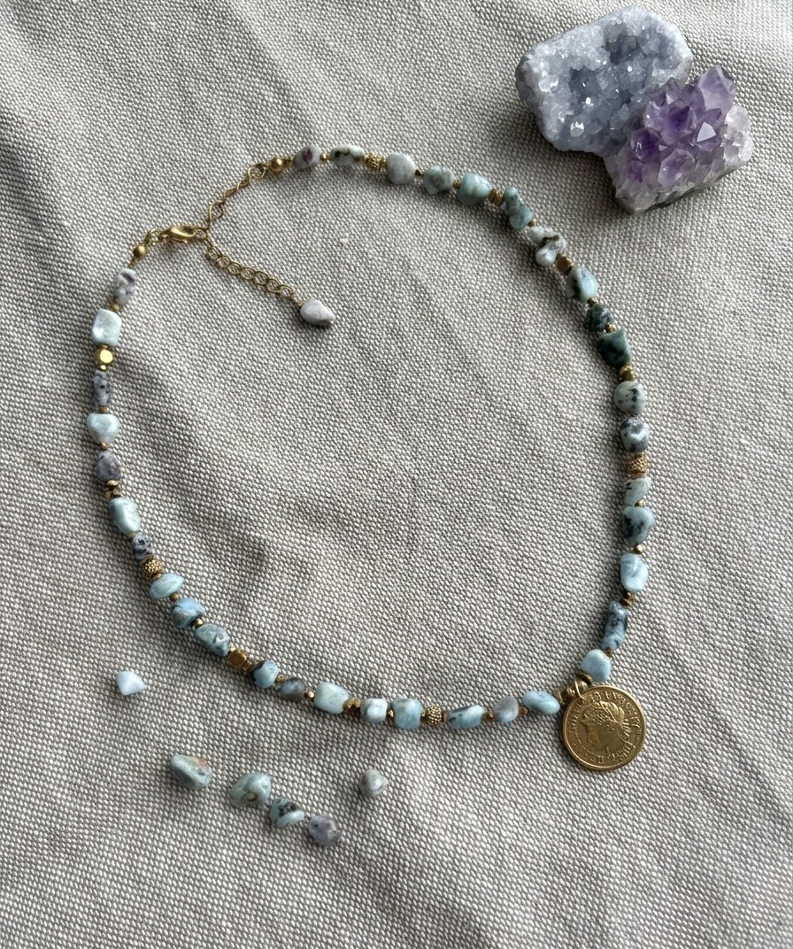 Naszyjnik Dominicana/larimar/ hematyt