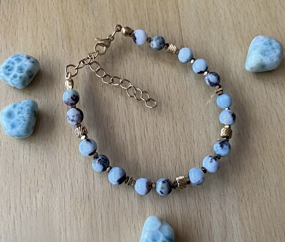 Bransoletka Błękit Atlantydy/ larimar AAA+/ hematyt