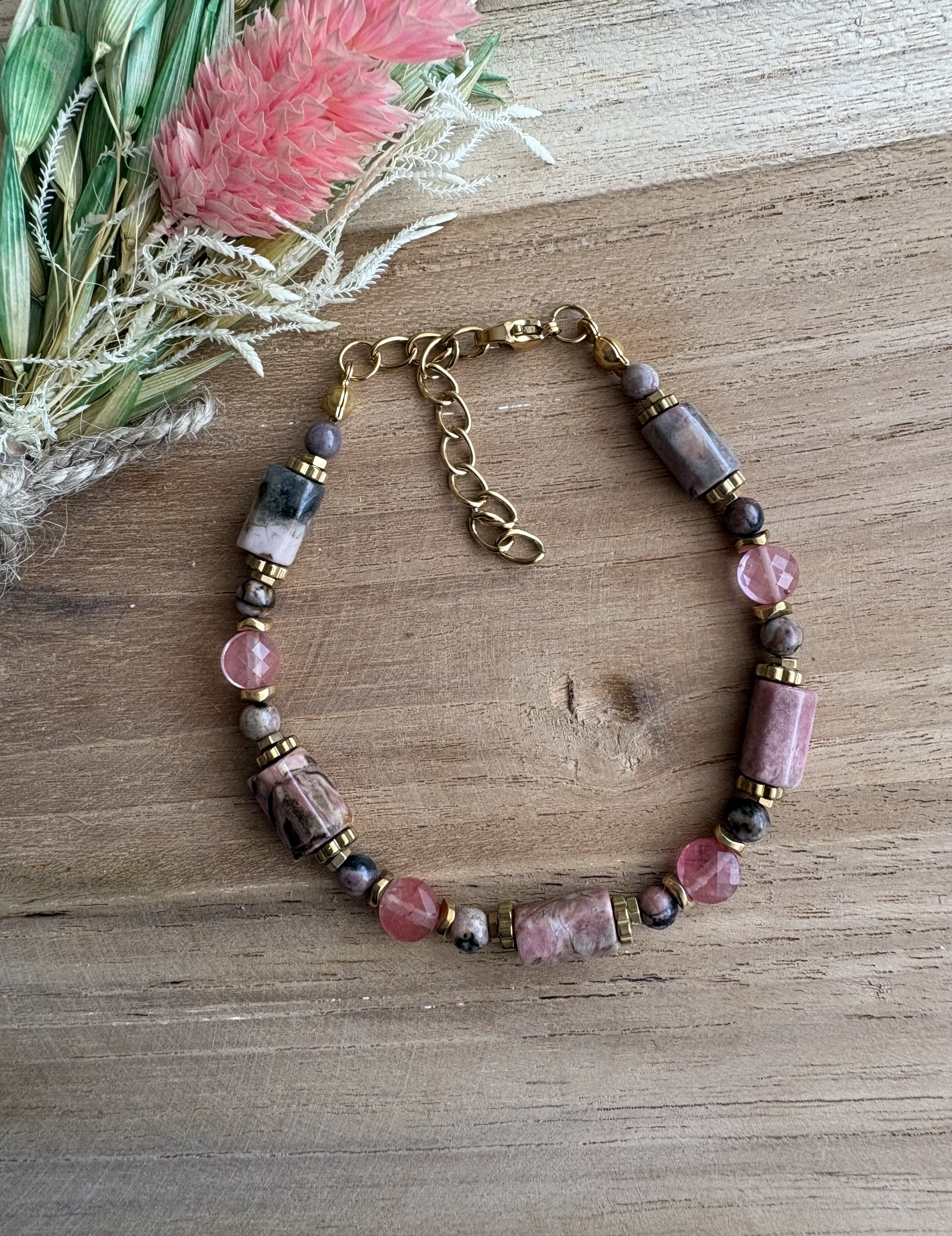 Bransoletka Harmony Premium/ rodonit/ rodochrozyt/ kwarc/ hematyt