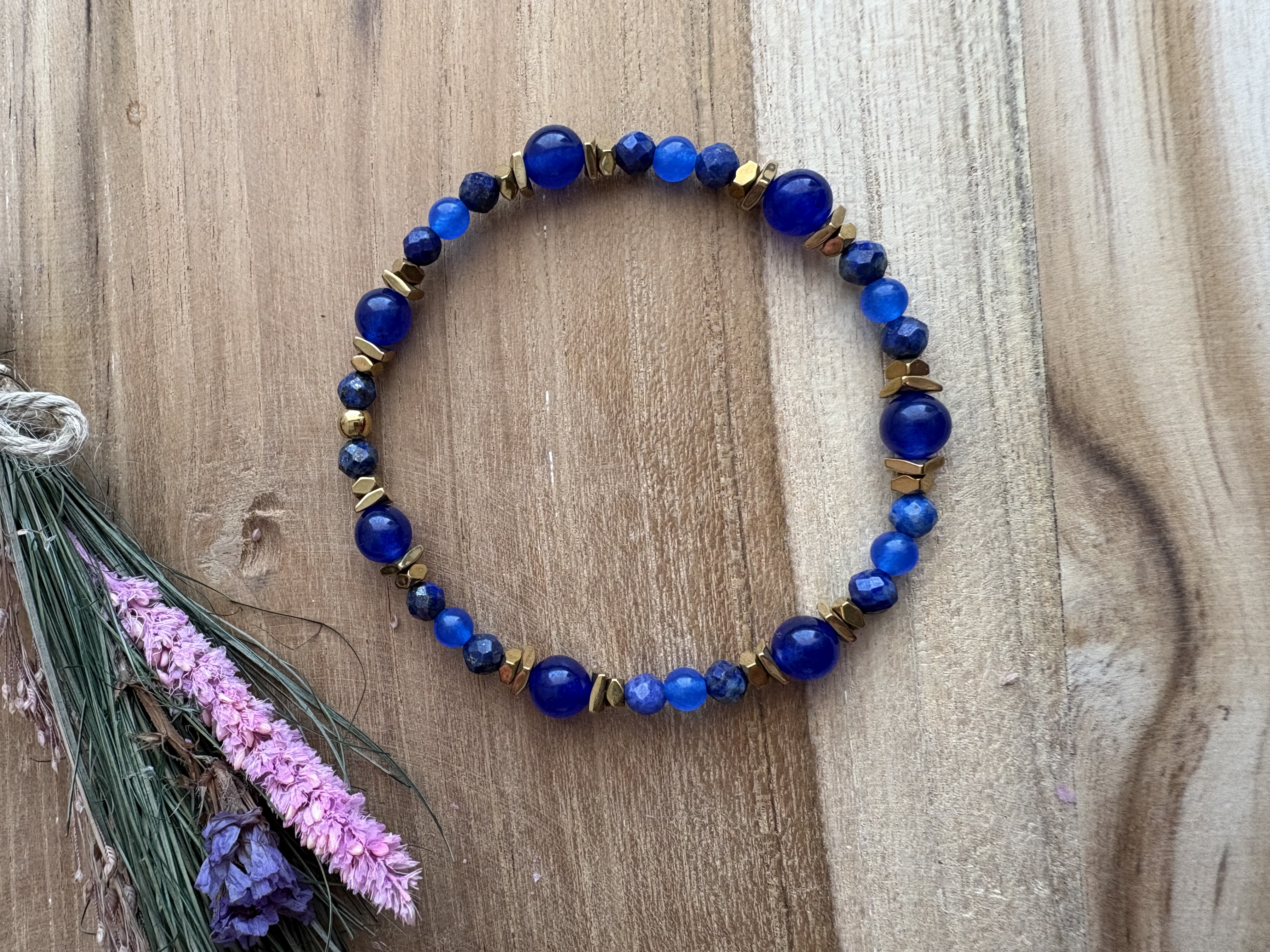 Bransoletka agat/lapis/hematyt złocony 