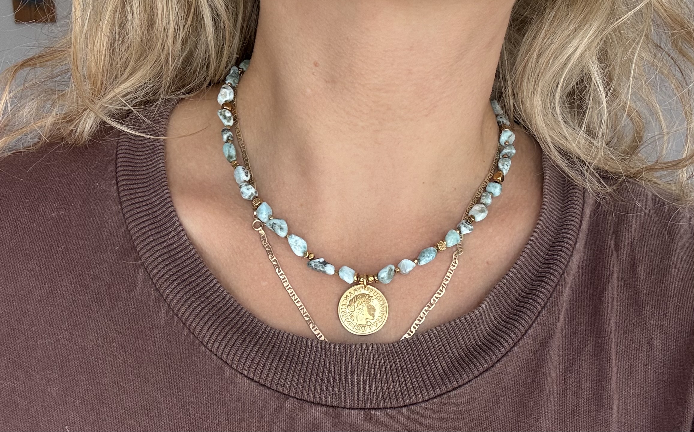 Naszyjnik Dominicana/larimar/ hematyt