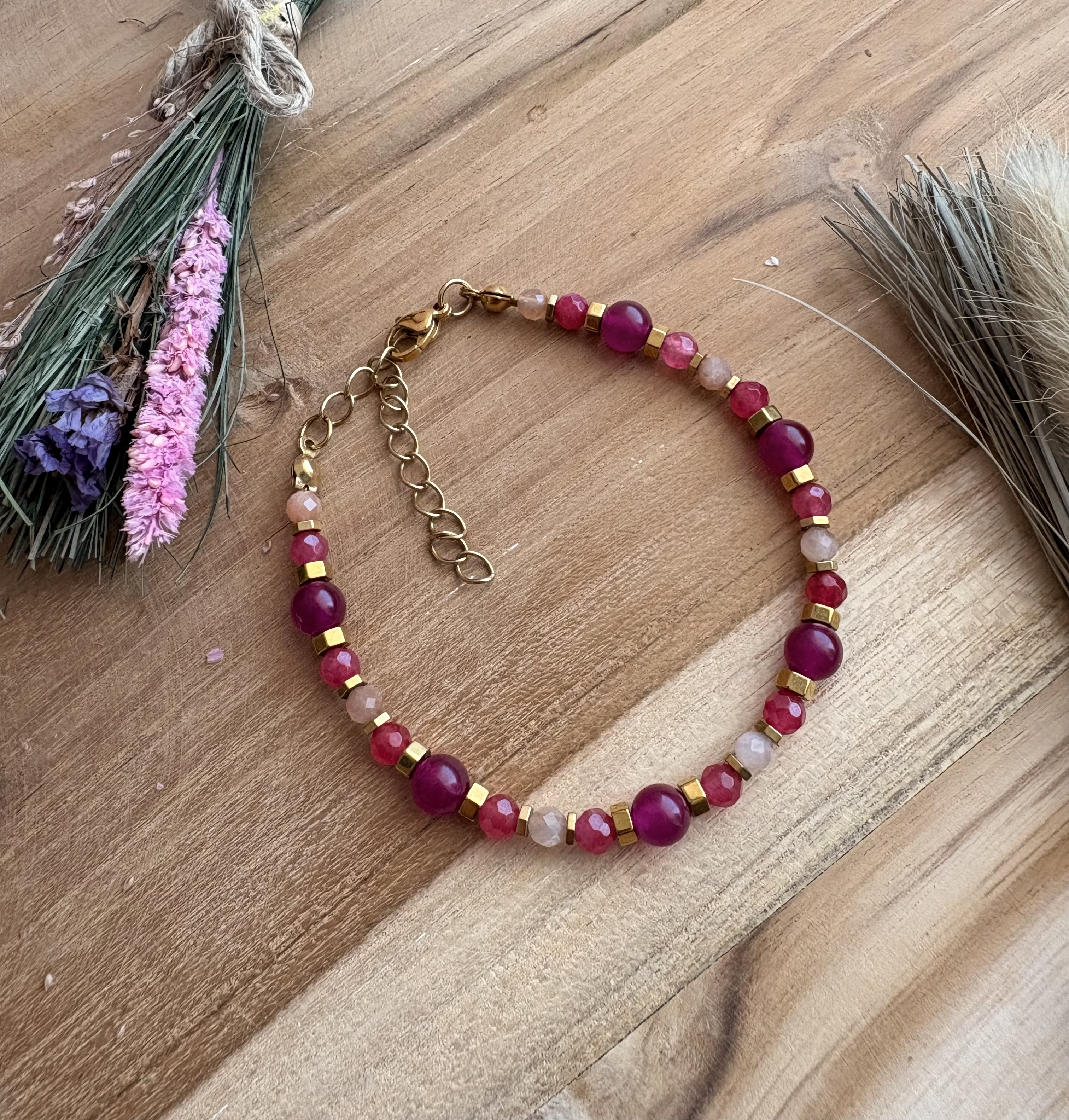 Bransoletka turmalin/kamień słoneczny/agat/hematyt złocony 