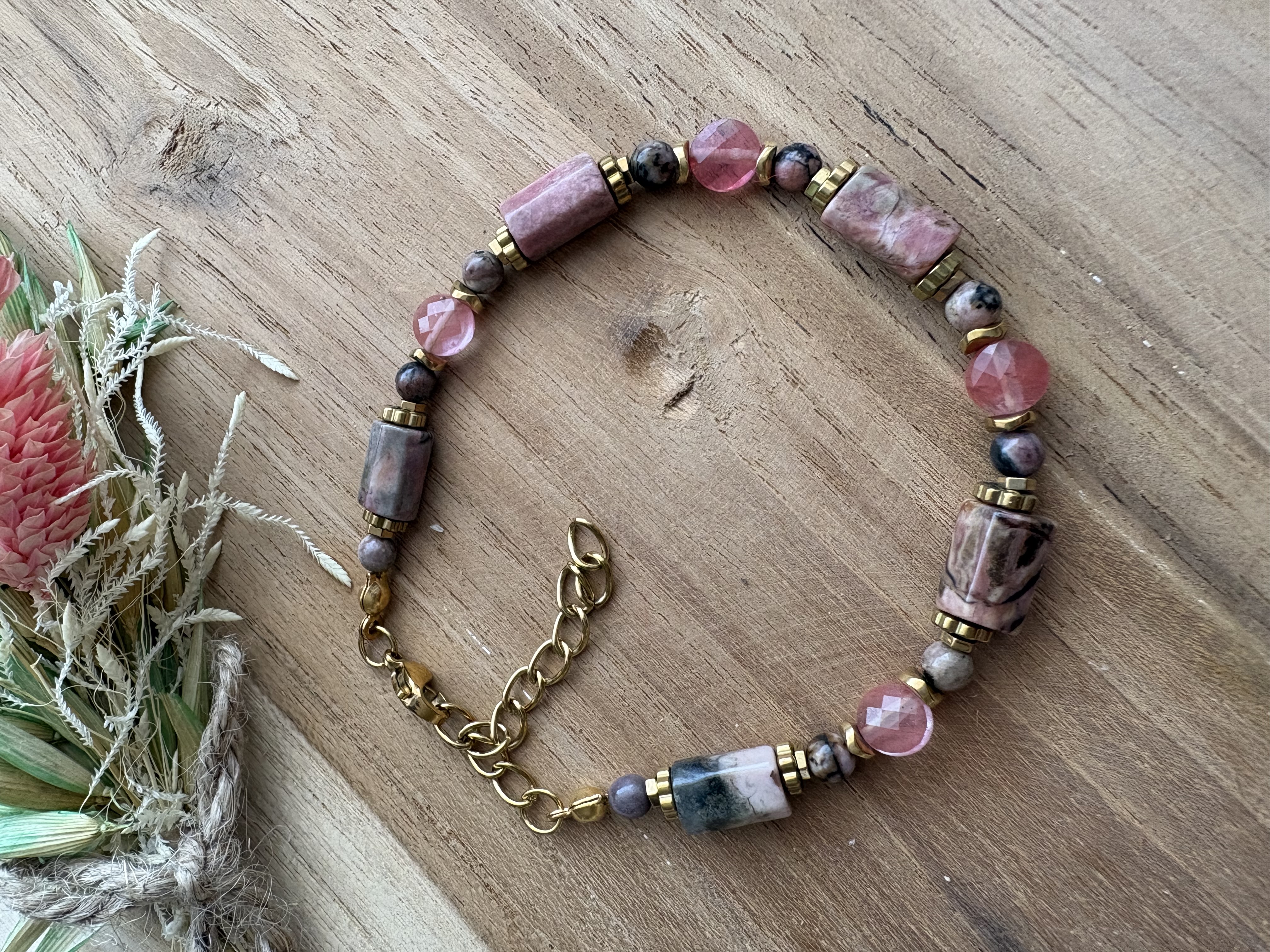 Bransoletka Harmony Premium/ rodonit/ rodochrozyt/ kwarc/ hematyt