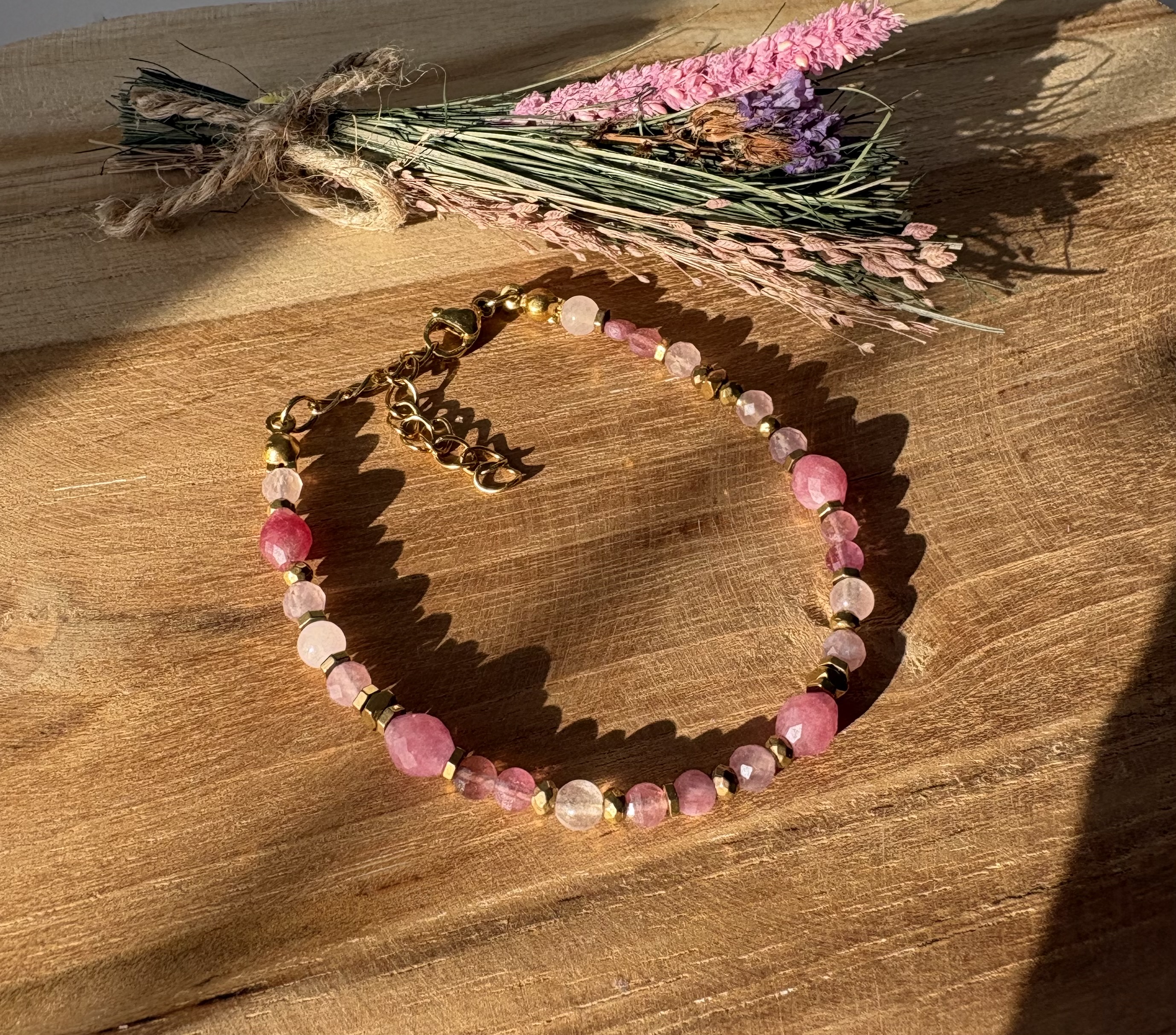 Bransoletka Różyczka turmalin róż/kwarc róż/truskawka