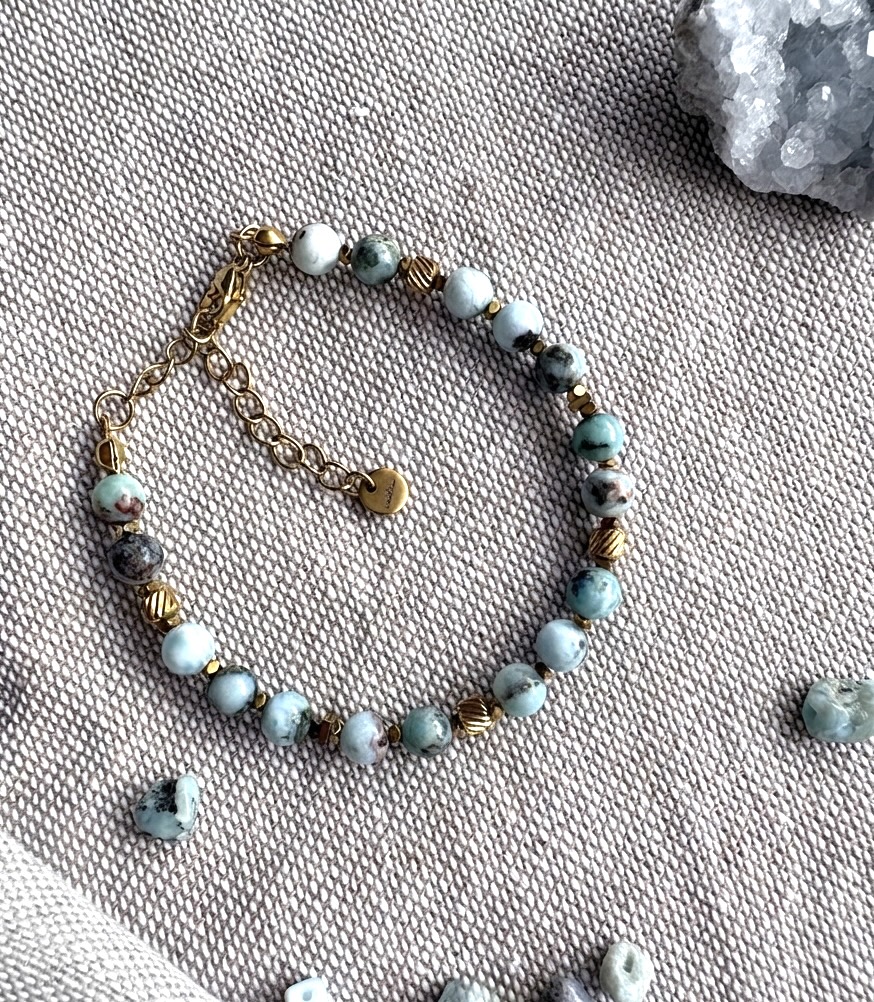 Bransoletka Błękit Atlantydy/ larimar AAA+/ hematyt