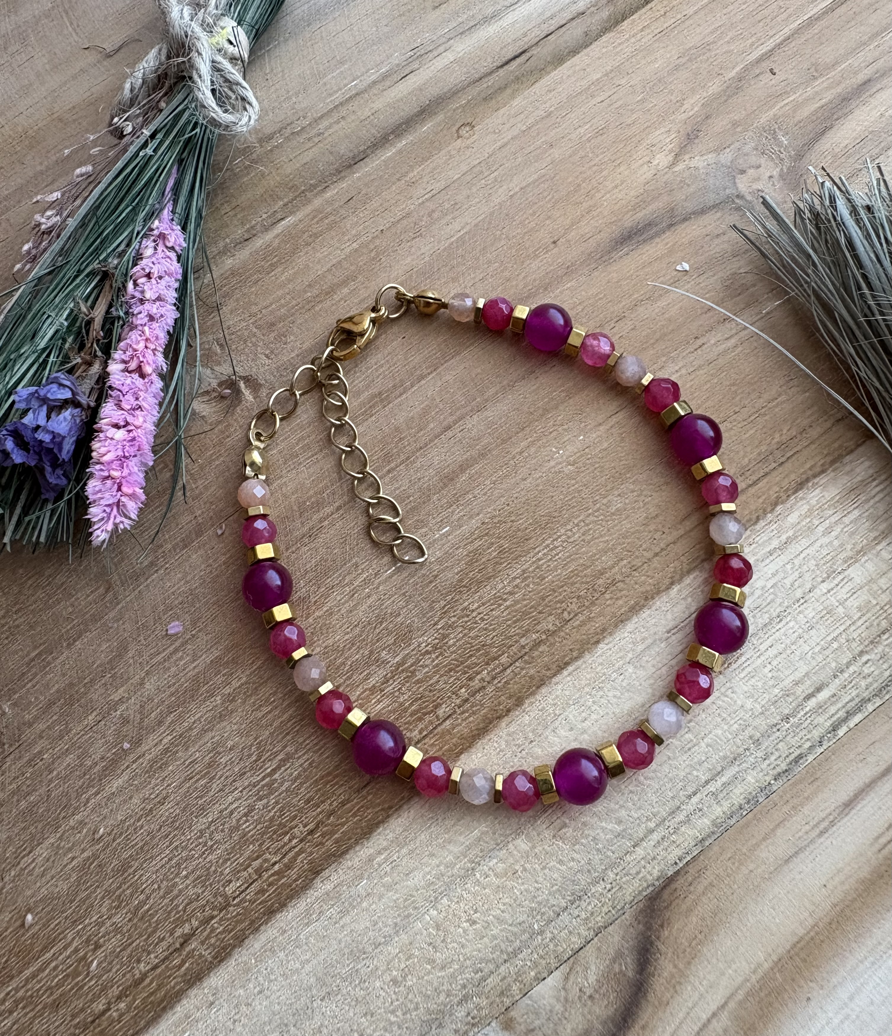 Bransoletka turmalin/kamień słoneczny/agat/hematyt złocony 