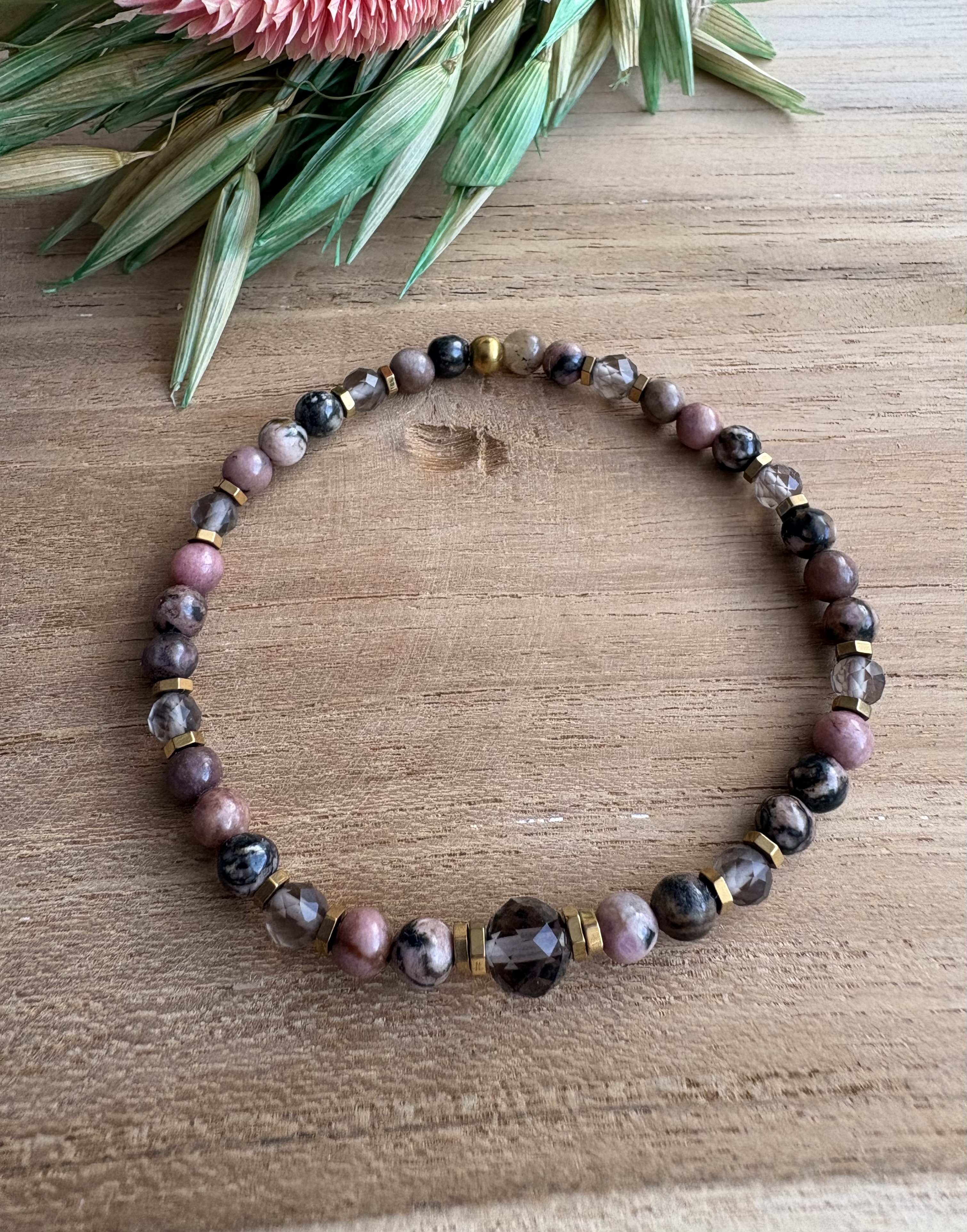 Bransoletka Smoky rose/rodochrozyt/kwarc dymny/hematyt