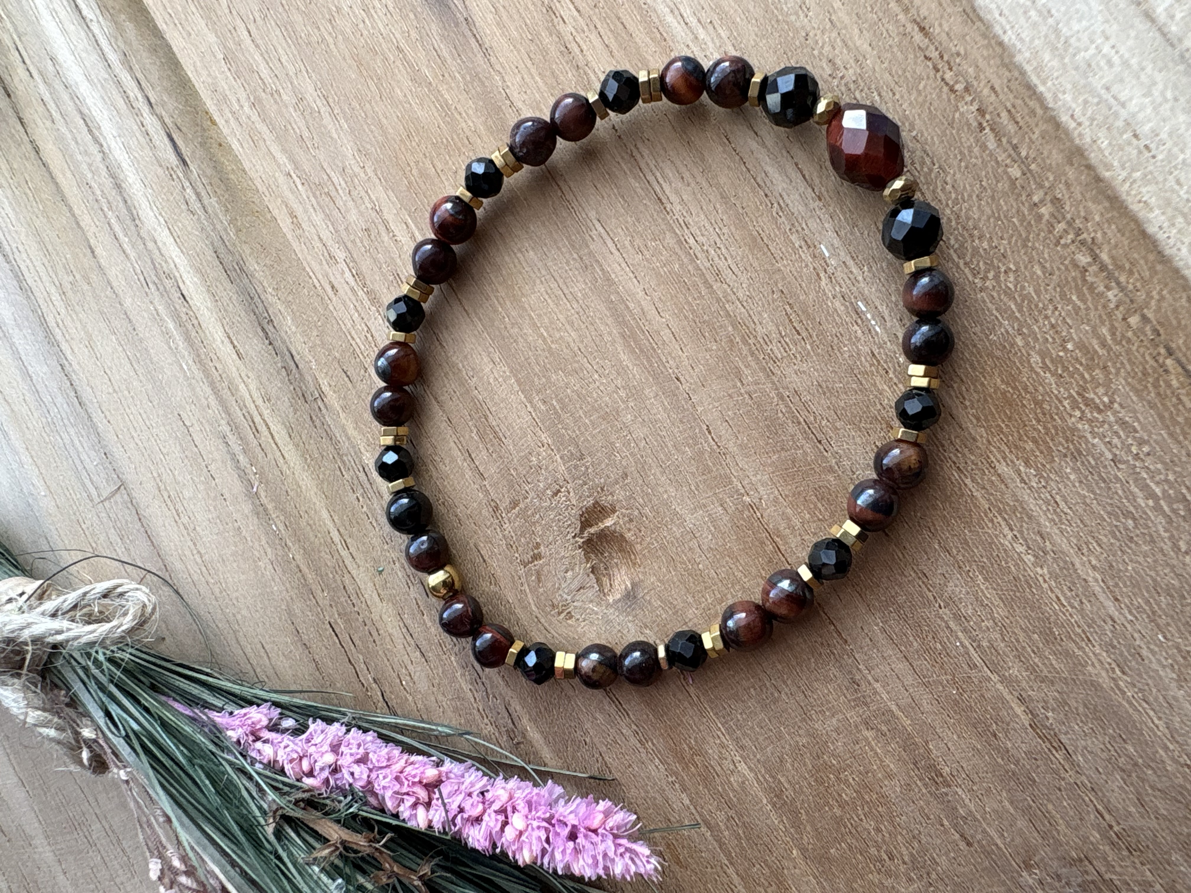 Bransoletka Brownish glow/ czerwone tygrysie oko/spinel/hematyt