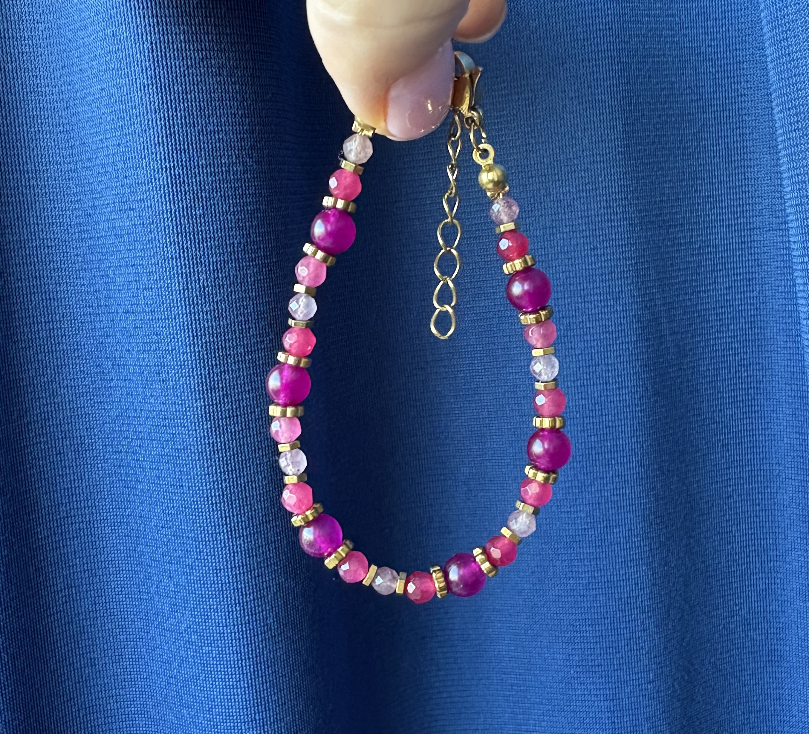 Bransoletka agat/jadeit/turmalin/kwarc truskawkowy/hematyt złocony 