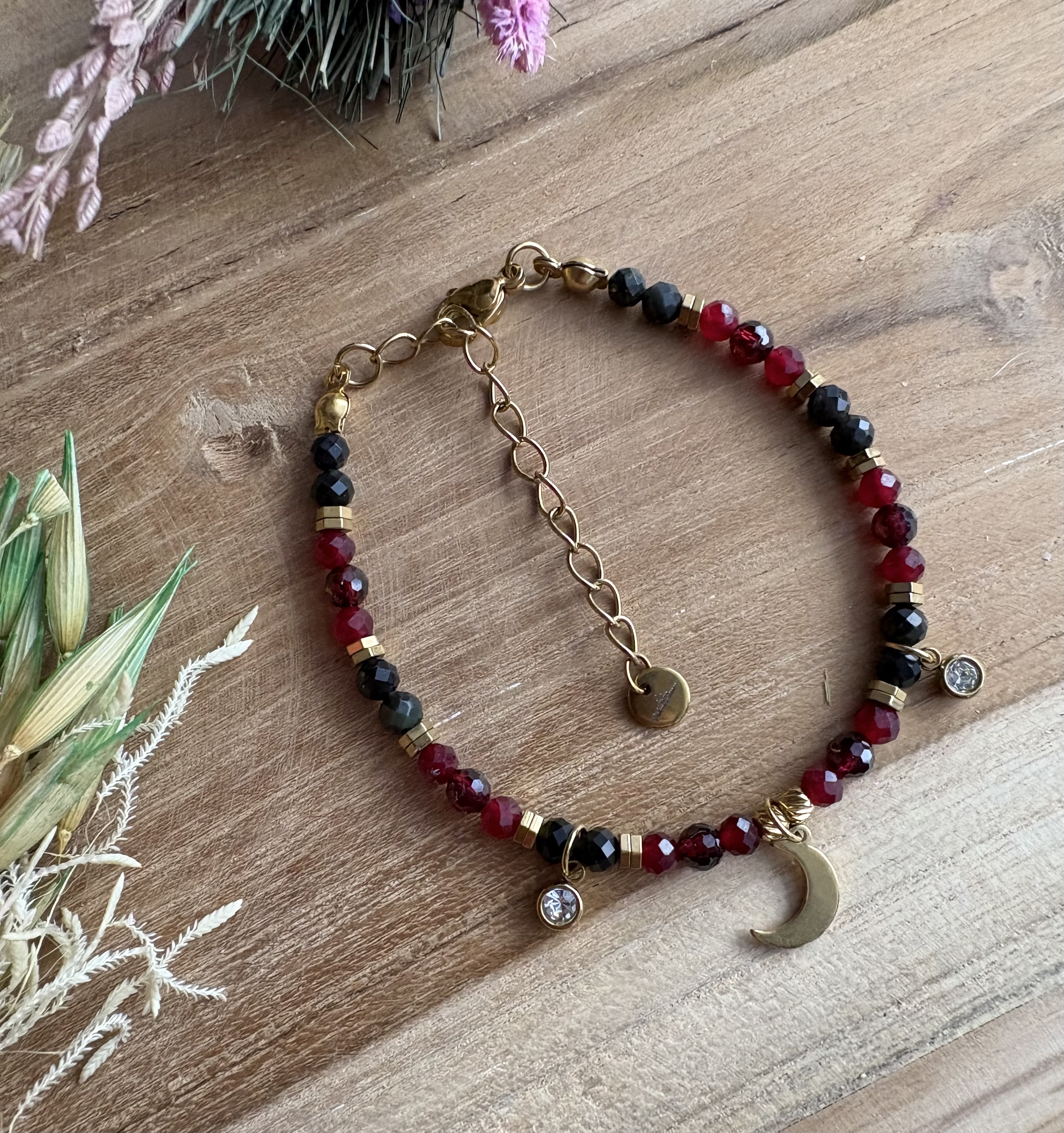 Bransoletka Red Moon/agat/granat/chalcedon/hematyt