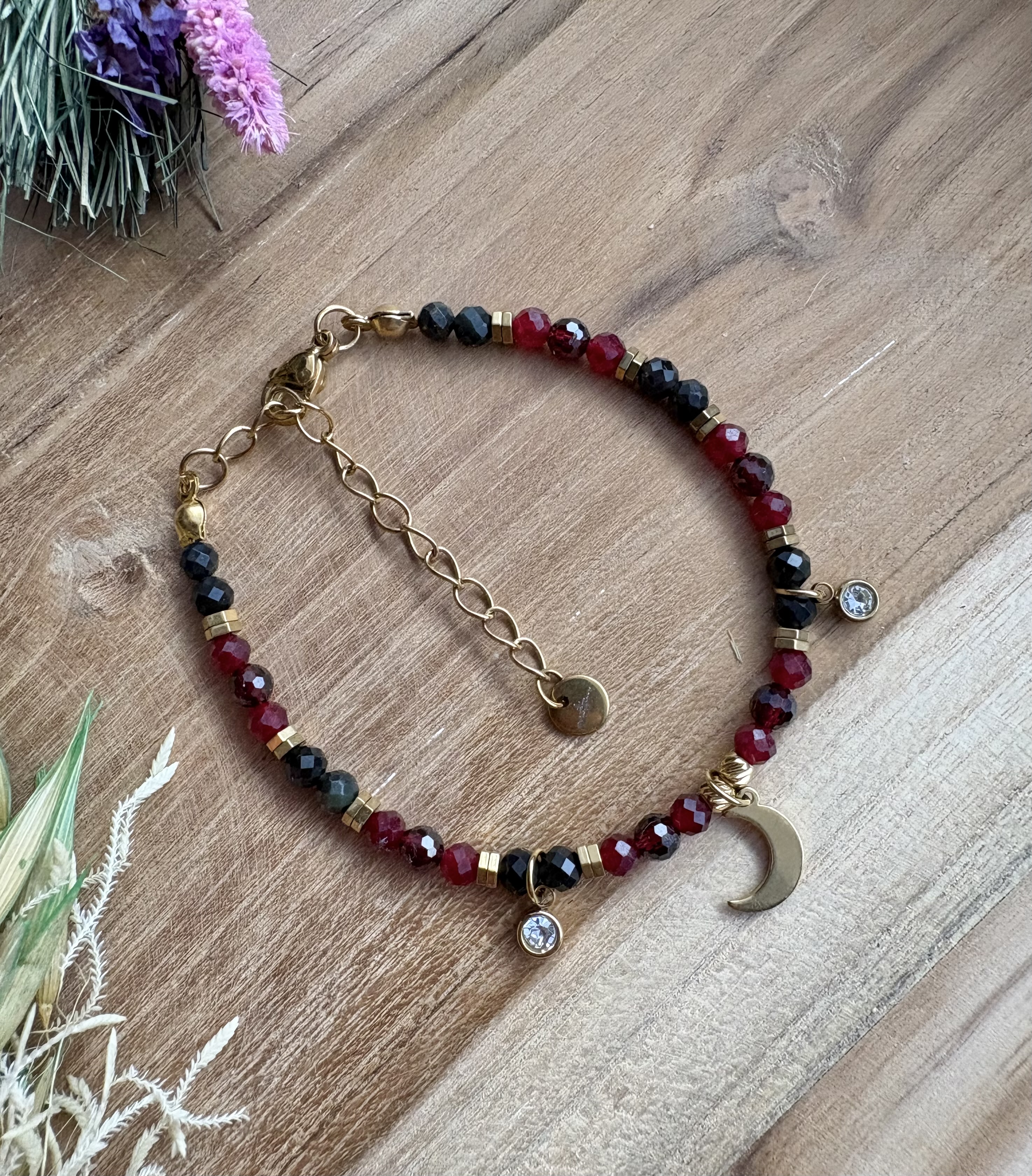 Bransoletka Red Moon/agat/granat/chalcedon/hematyt