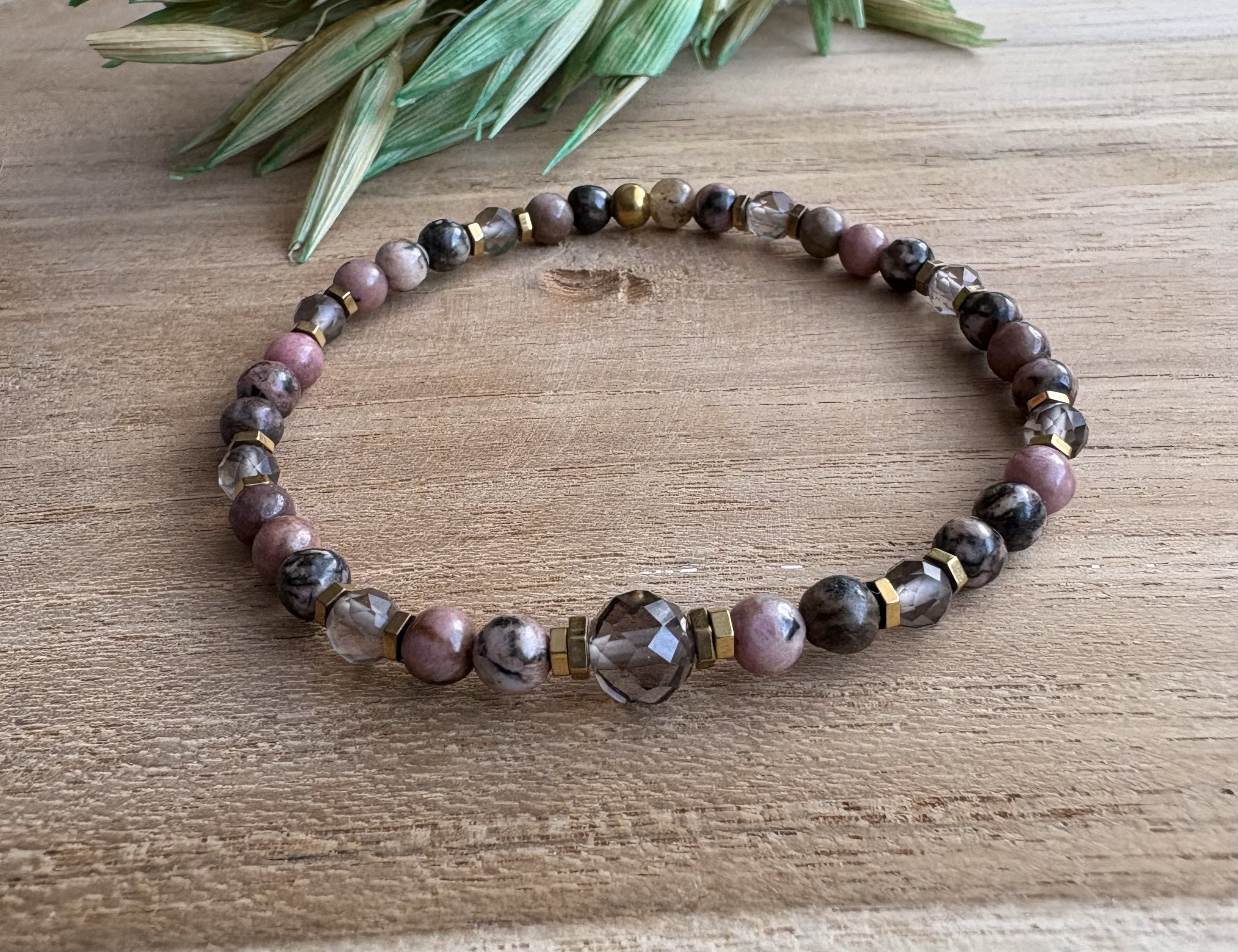 Bransoletka Smoky rose/rodochrozyt/kwarc dymny/hematyt