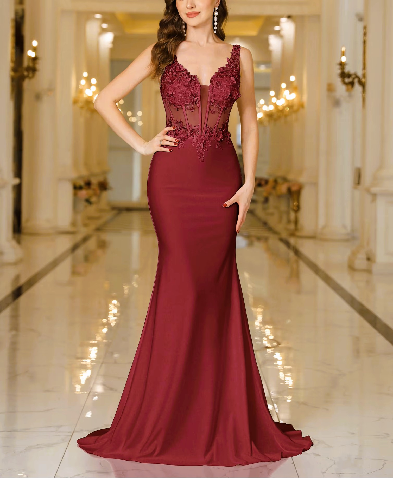 Robe de soirée bordeaux élégante