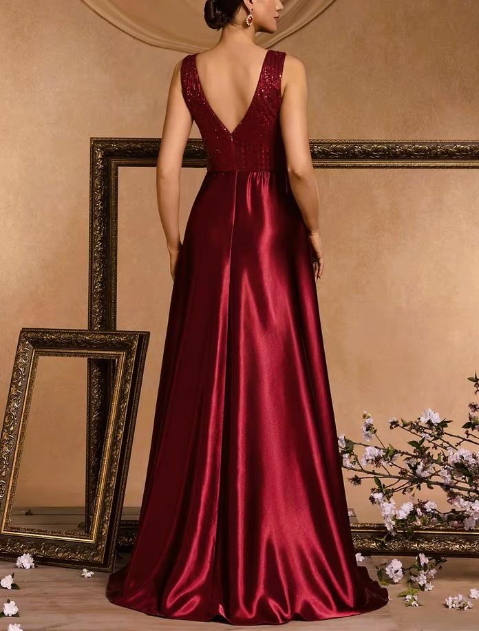 Robe de soirée satin bordeaux