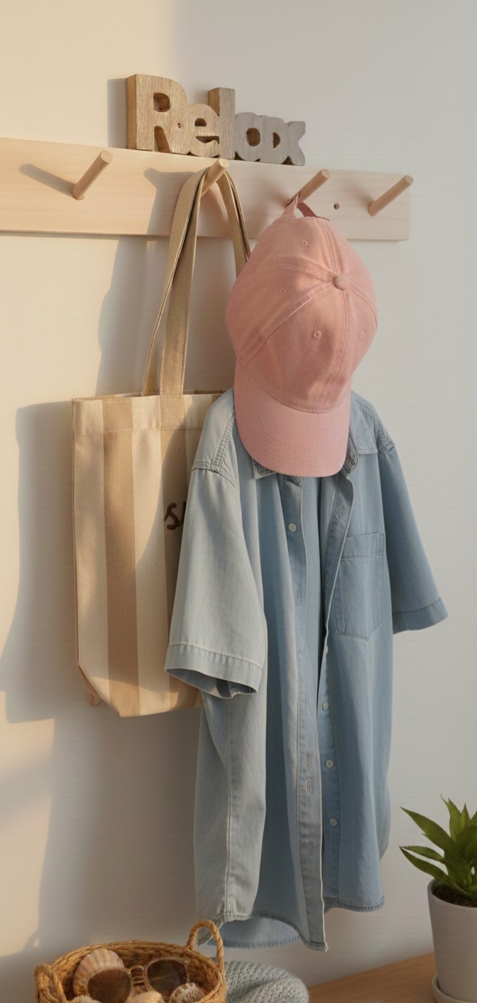 Perchero Lagom – 60 cm con 4 Colgantes en Madera Álamo