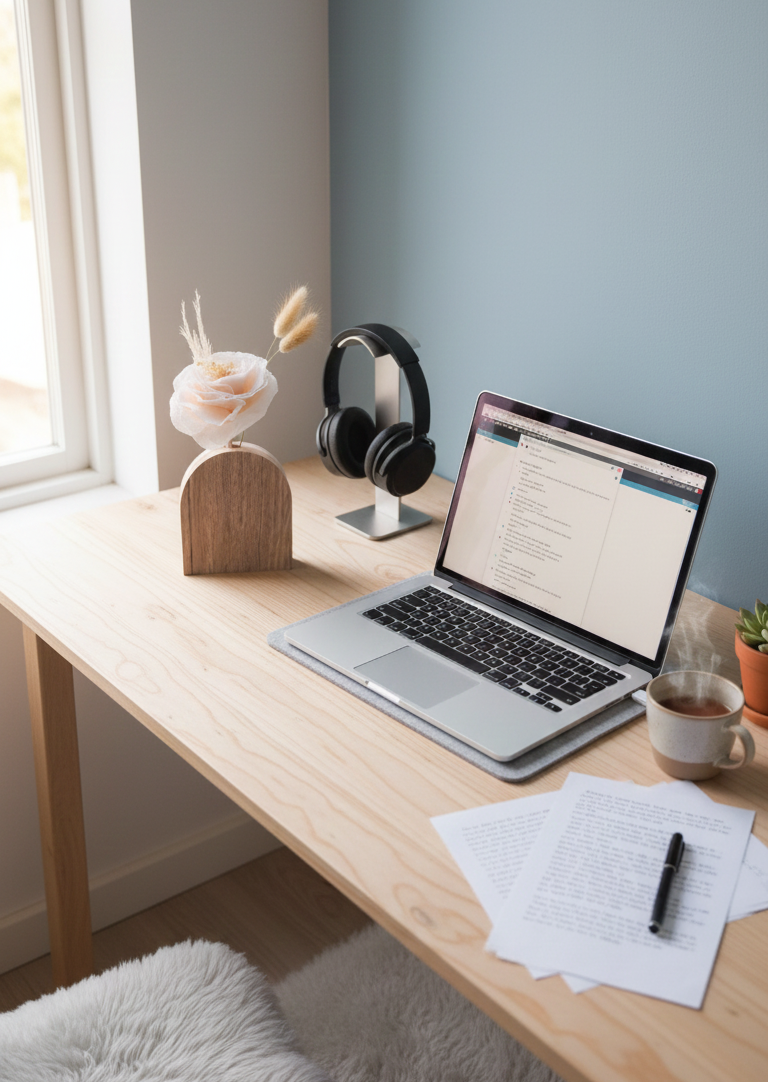 Florero Malva con Flores secas y Rosa de tela