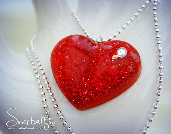 Red Glitter Heart Pendant Necklace
