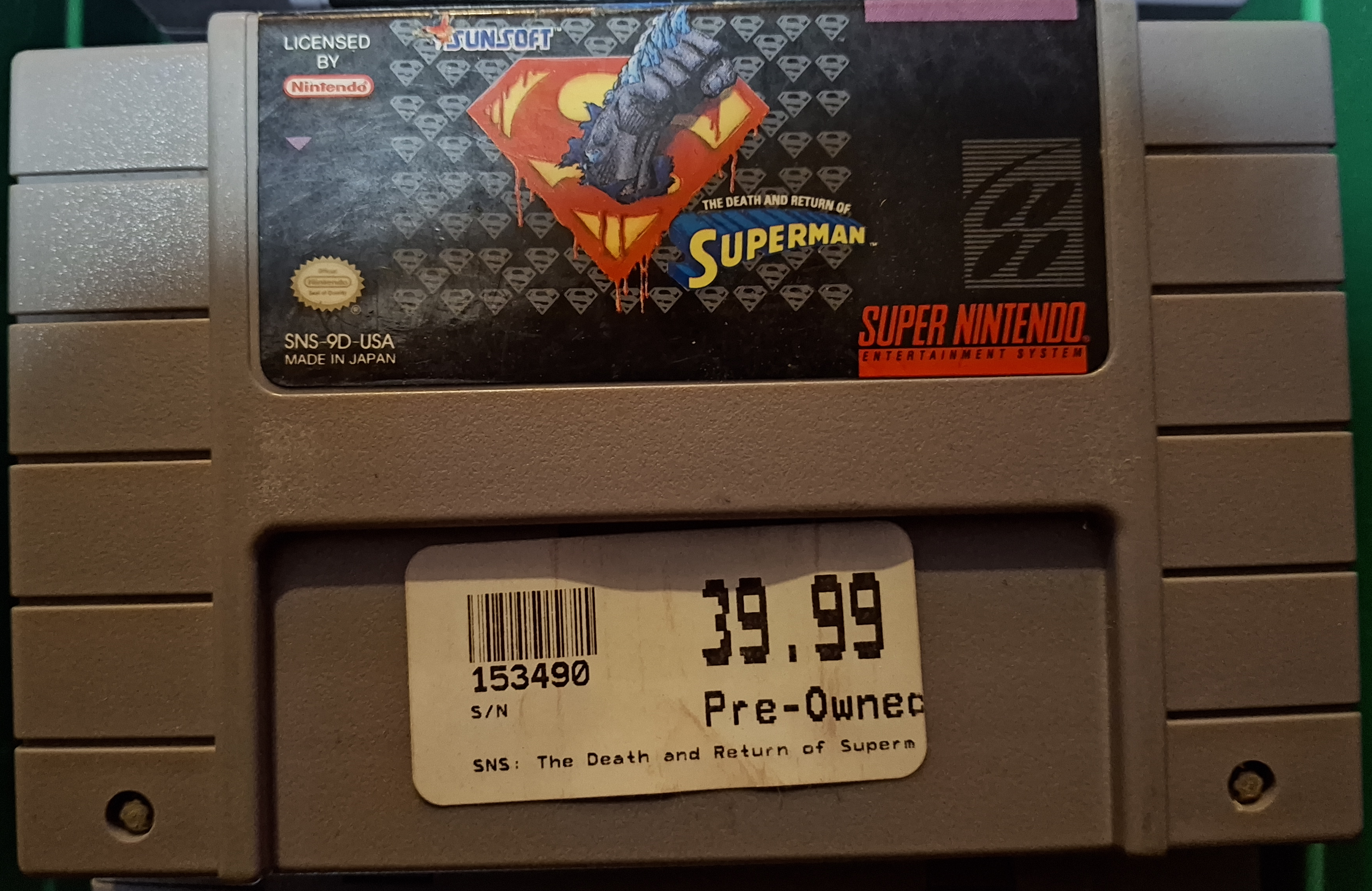Superman: The Death and Return of Superman (Super Nintendo SNES Game Cartridge)