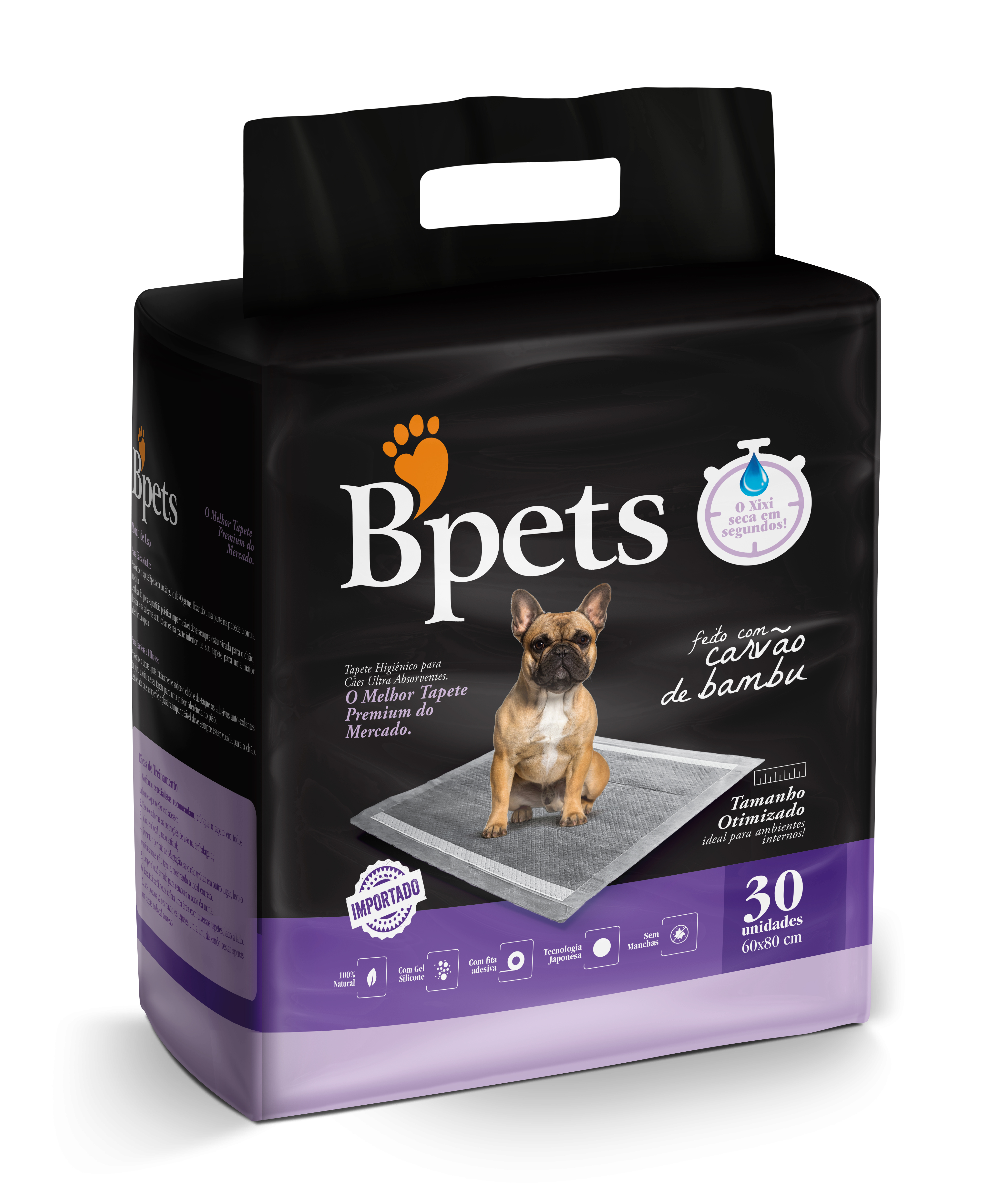 Tapete Bpets Carvão 60x80cm com 30 unidades