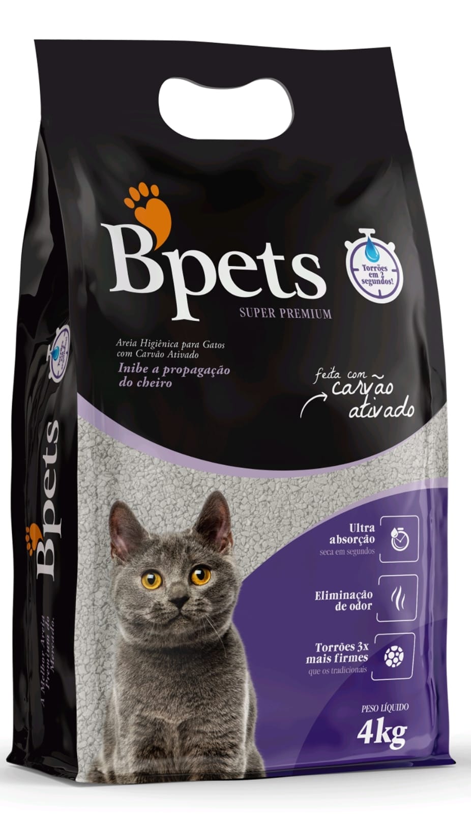 GRANULADO SANITÁRIO BPETS BENTONITA SÓDICA CARBON 4KG