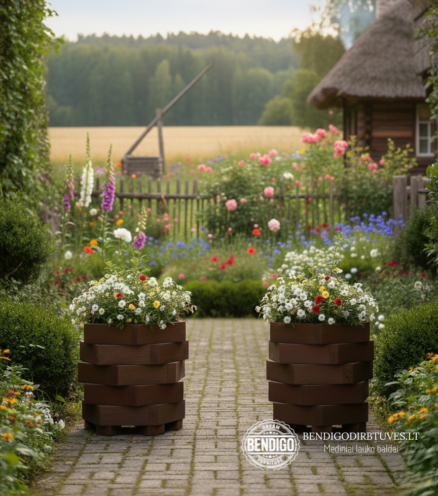 Šešiakampiai mediniai gėlių vazonai - TERRA