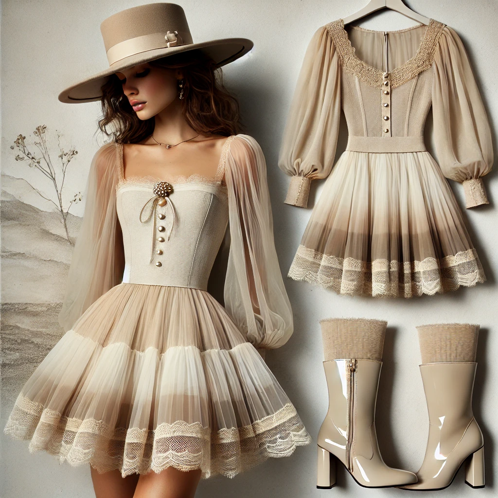 Elegant Beige Lace Dress Set