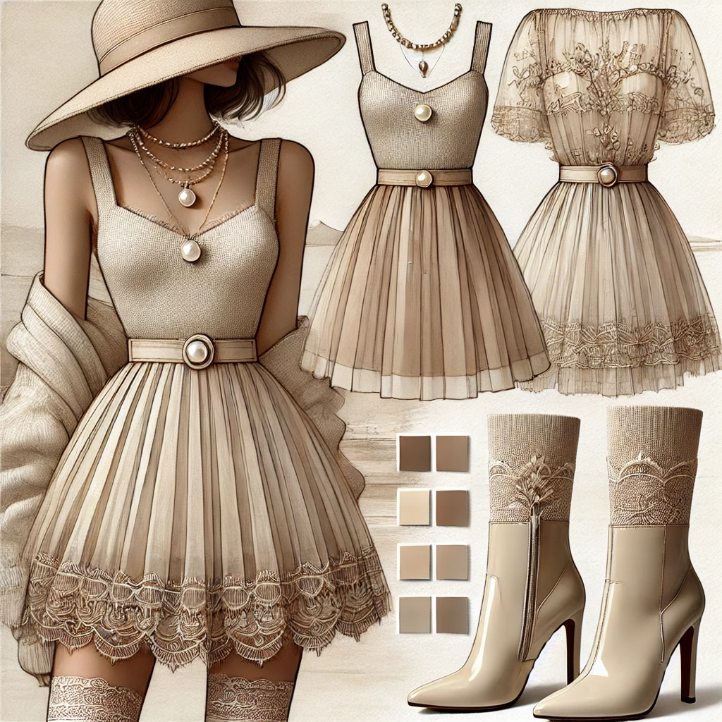 Elegant Beige Lace Dress Set