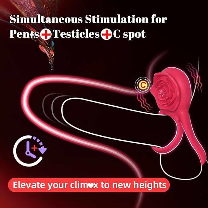 Vibrating Cock Ring with Rose Clitoral Stimulator, Pleasure Penis Ring Vibrator Couples Adult Sex Toys for Men and Women