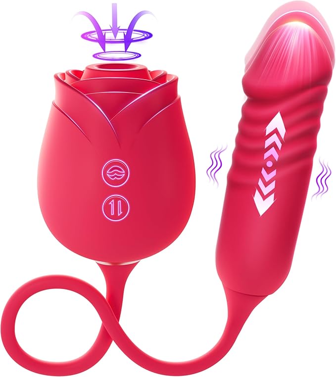 Vibrator Dildo Sex Toys for Women - MOOLIGIRL Rose Sex Toy with Thrusting G Spot Vibrators & 10 Sucking Modes for Clitoral Nipple Stimulation Anal Double-Ended Dildos Adult Sex Toys Games for Couples