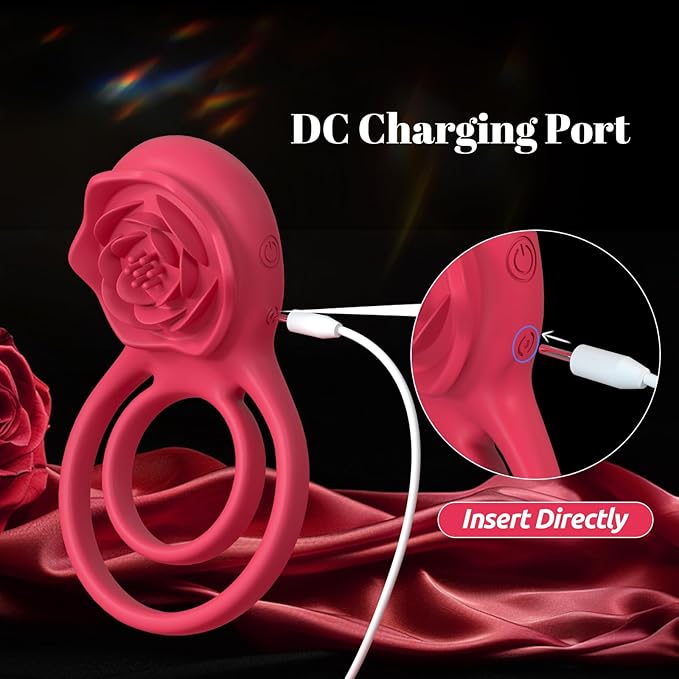 Vibrating Cock Ring with Rose Clitoral Stimulator, Pleasure Penis Ring Vibrator Couples Adult Sex Toys for Men and Women