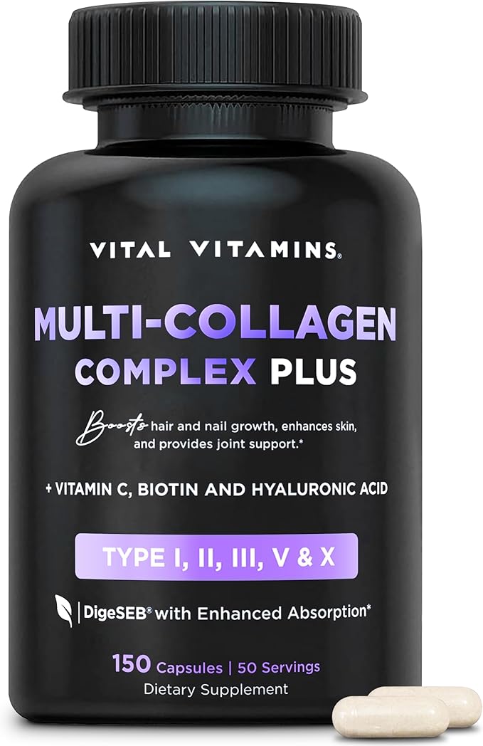 Multi Collagen Complex Plus - with Biotin, Hyaluronic Acid, Vitamin C - Type I, II, III, V, X - for Women & Men