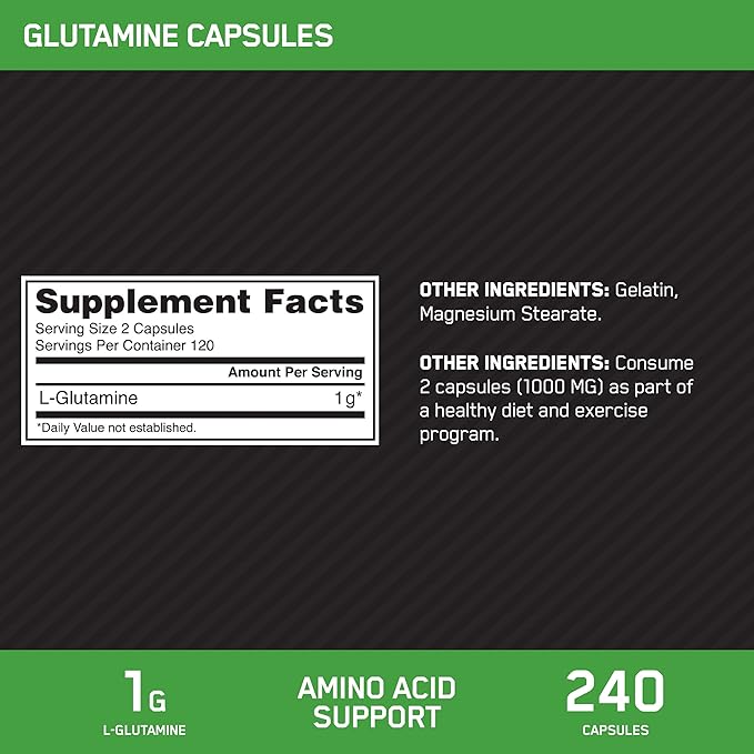 Optimum Nutrition L-Glutamine Muscle Recovery Capsules, 1000mg