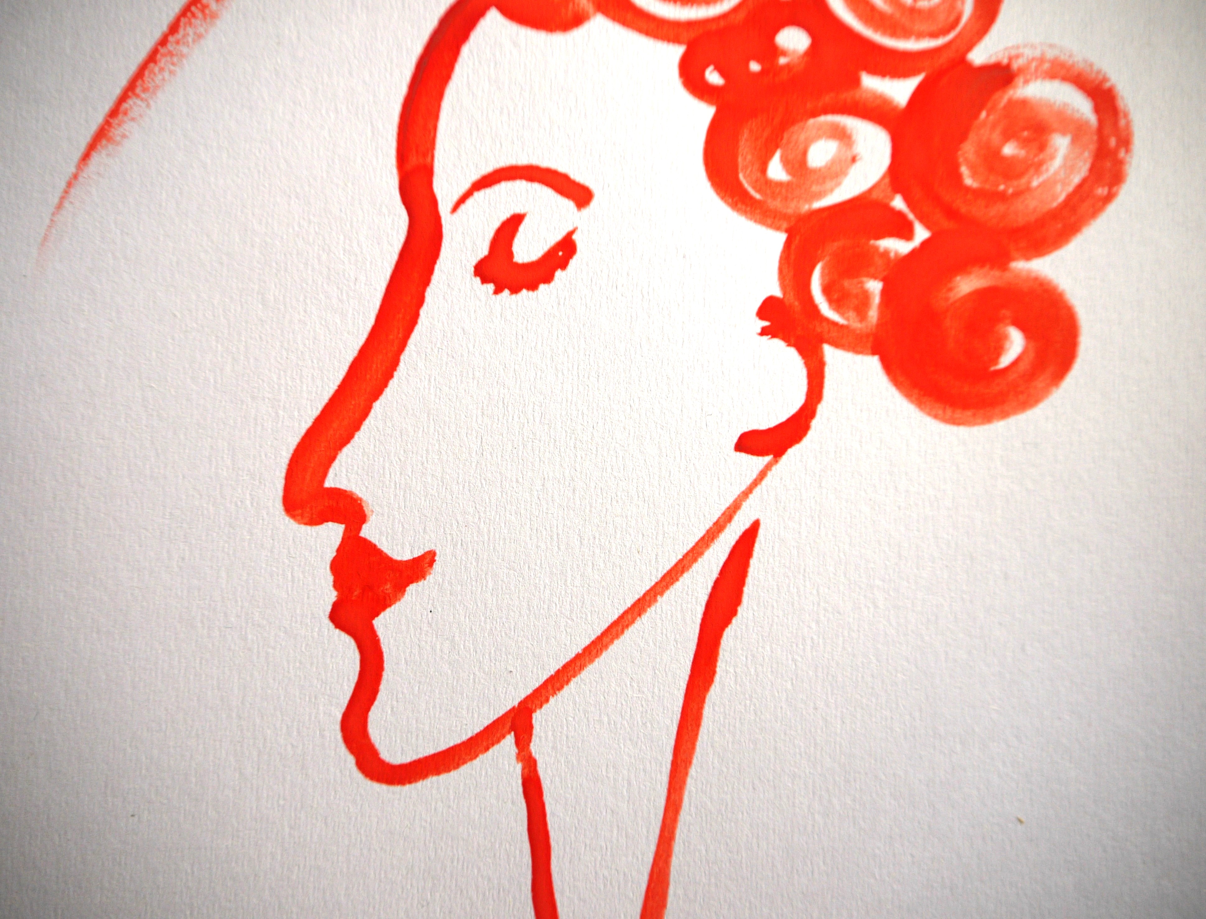 Watercolour vermilion portrait I