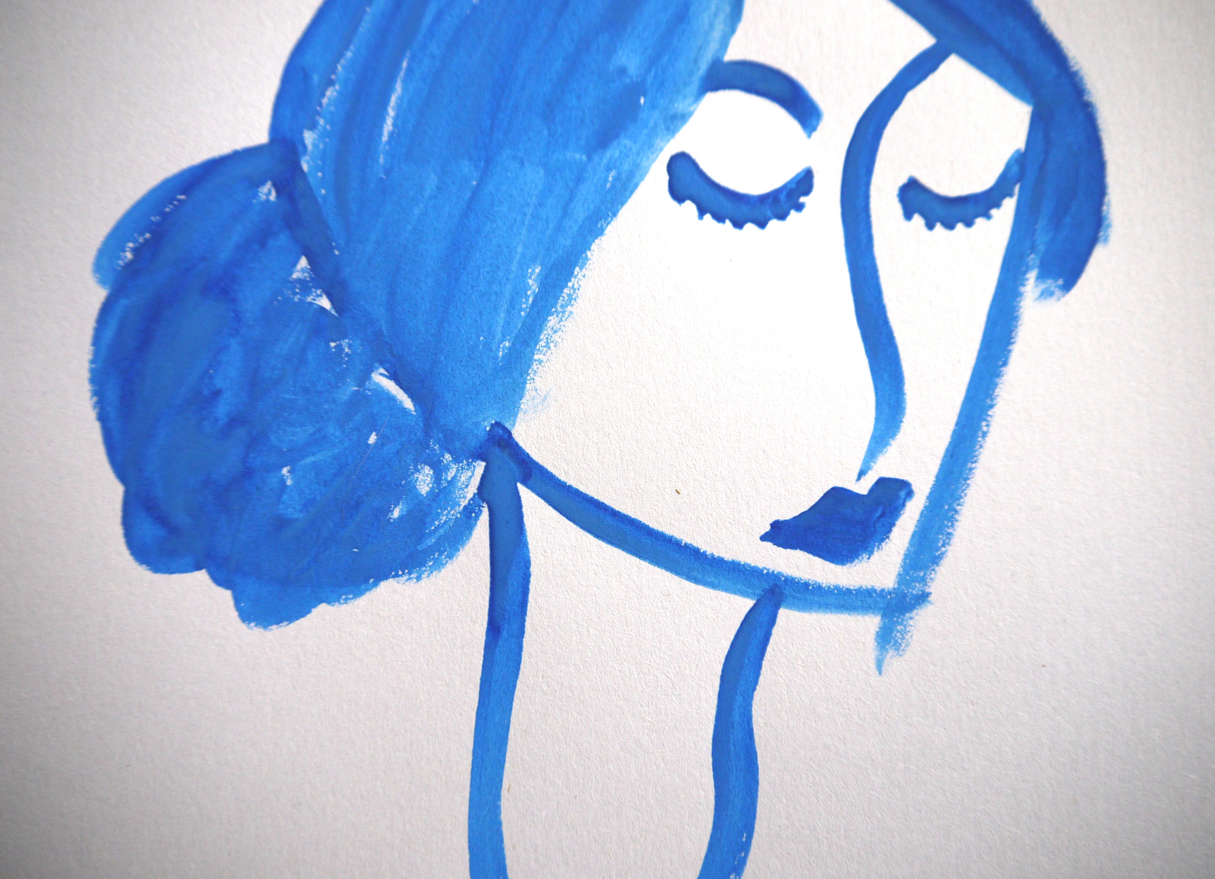 Watercolour cerulean blue portrait I