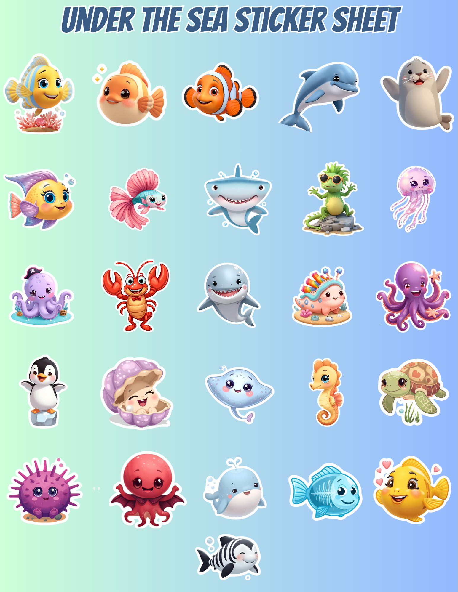 Under the Sea Sticker Sheet – Cute Ocean Friends for Kids